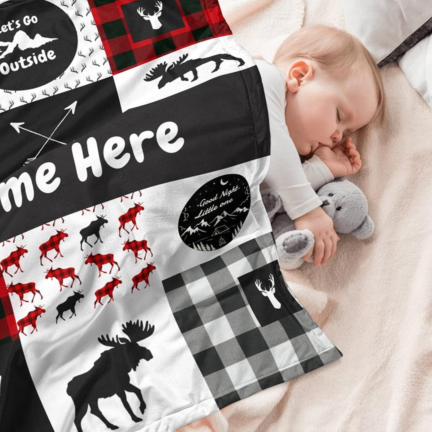 Personalized Crib Bedding Sets for Baby Girls, Custom Boy Set with Name, Deer Red Plaid Nursery Bedding, 2 Piece Set, Name Comforter, Fitted Sheets Babies
