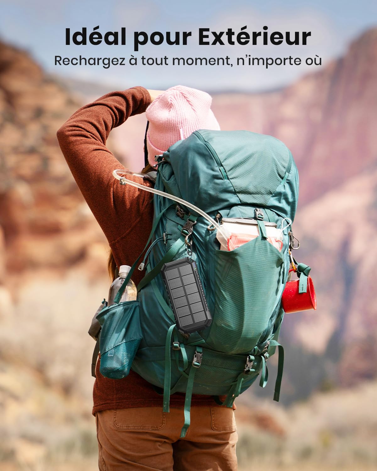 Batterie Externe Solaire 20000mAh - Chargeur Rapide 15W Chargeur Portable avec 3 Câbles Intégrés, Chargeur Solaire avec 5 Sorties et 2 Lampes de Poche LED pour Phone 17/16/15/14/13 et Android