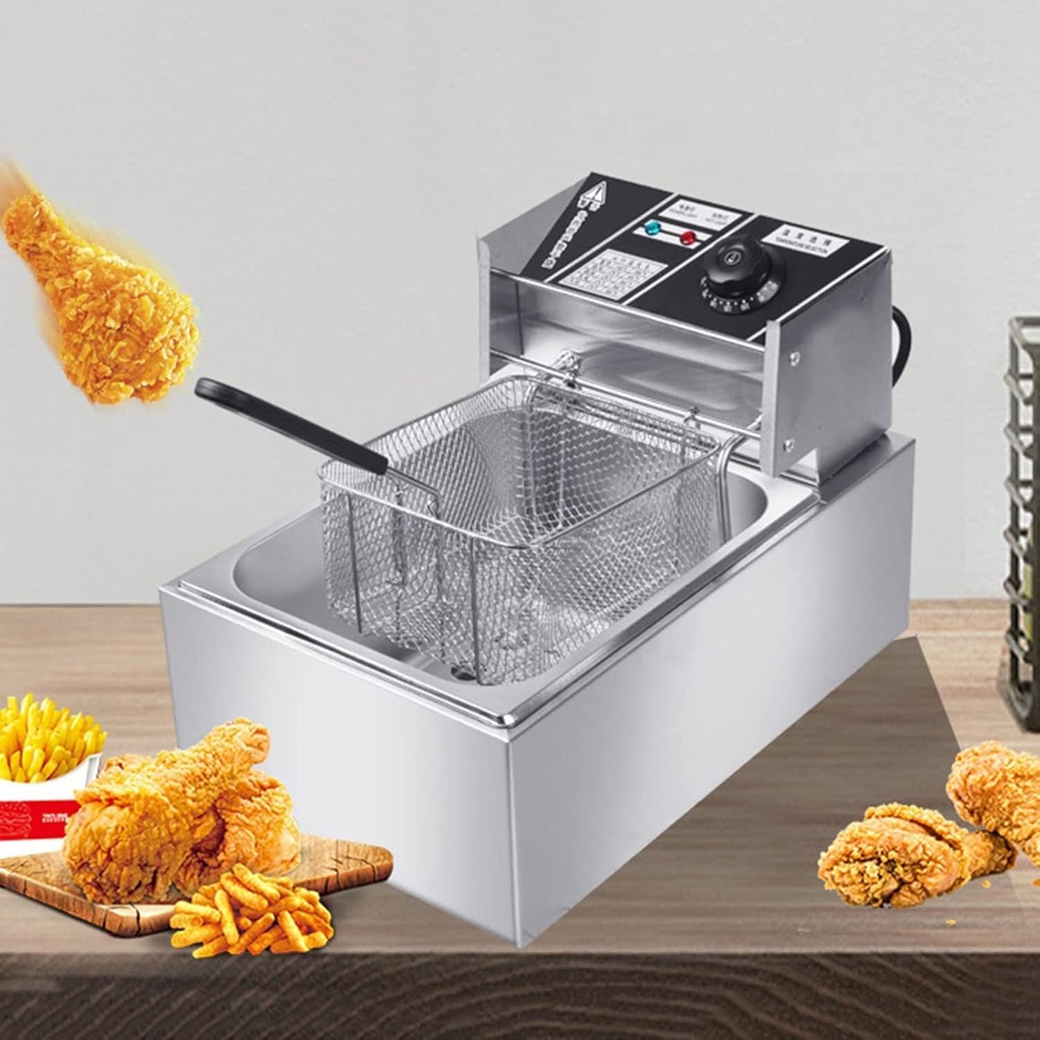 Electric Deep Fryer, Single Tank Commercial Deep Fryer 6L with Basket