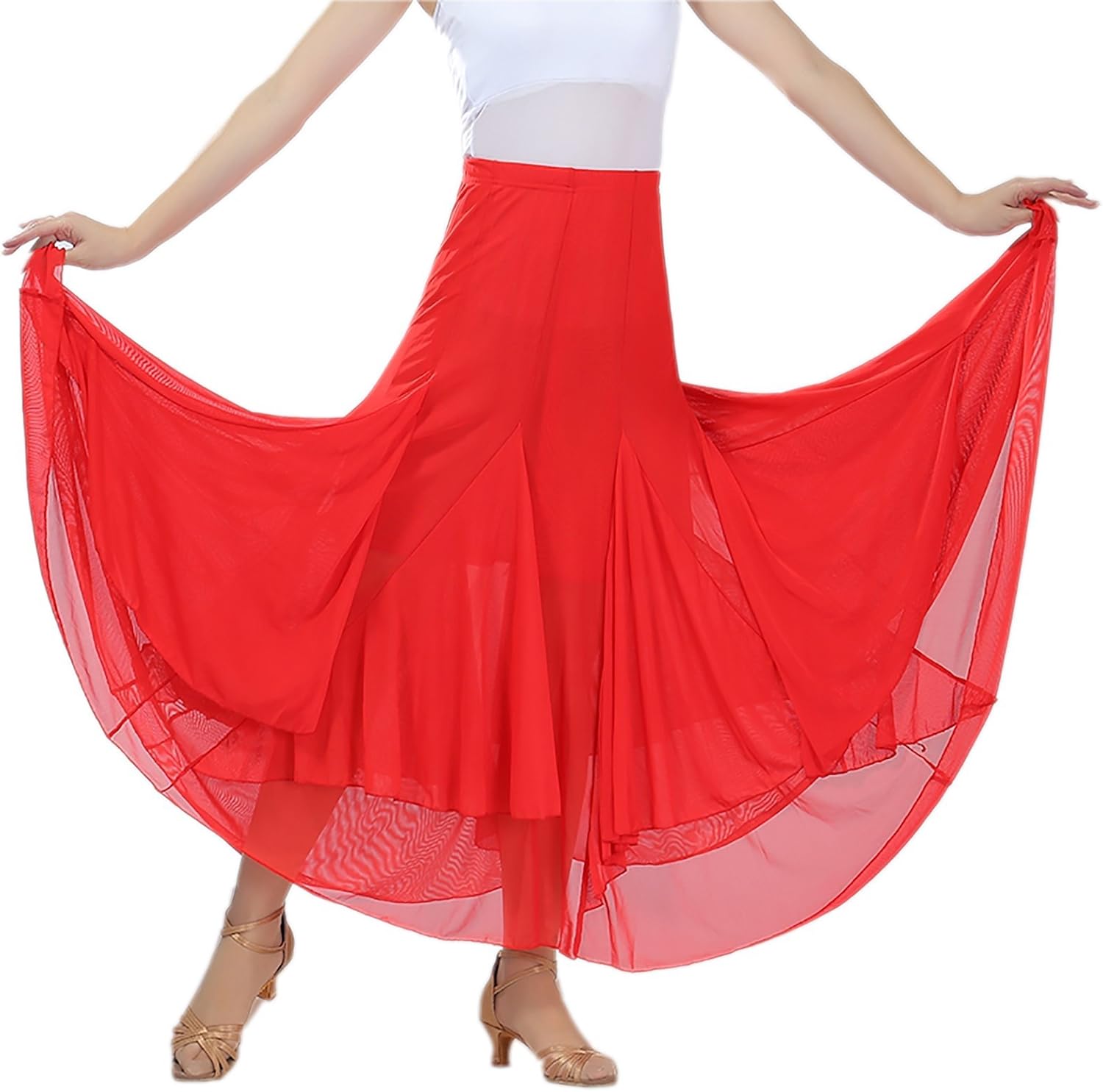 CISMARK® Elegant Ballroom Dancing Waltz Dance Party Long Swing Mesh Skirt
