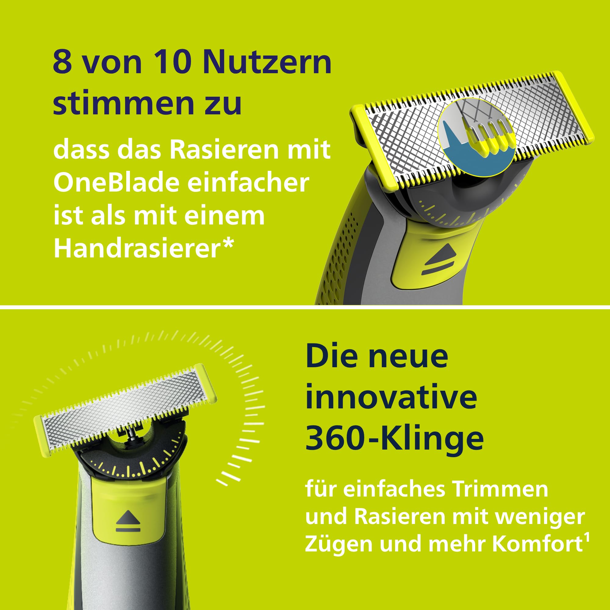 PHILIPS OneBlade 360 Face & Body mit App-Anbindung - elektrischer Rasierer, Trimmer & Bodygroomer, 2x 360 Klingen, verstellbarer Trimmaufsatz, 2x Körperaufsätze, für Gesicht & Körper (QP4631/30)