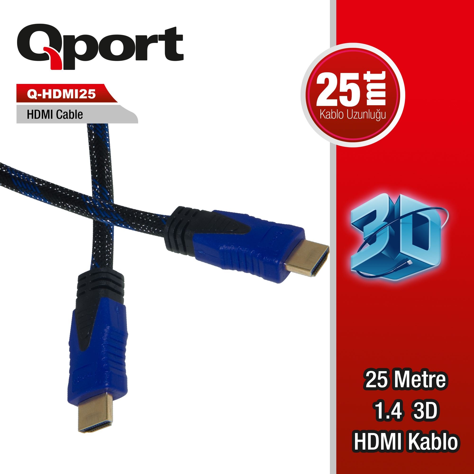 Qport Q Hdmi25 25 Metre Altın Uçlu Hdmi Kablo
