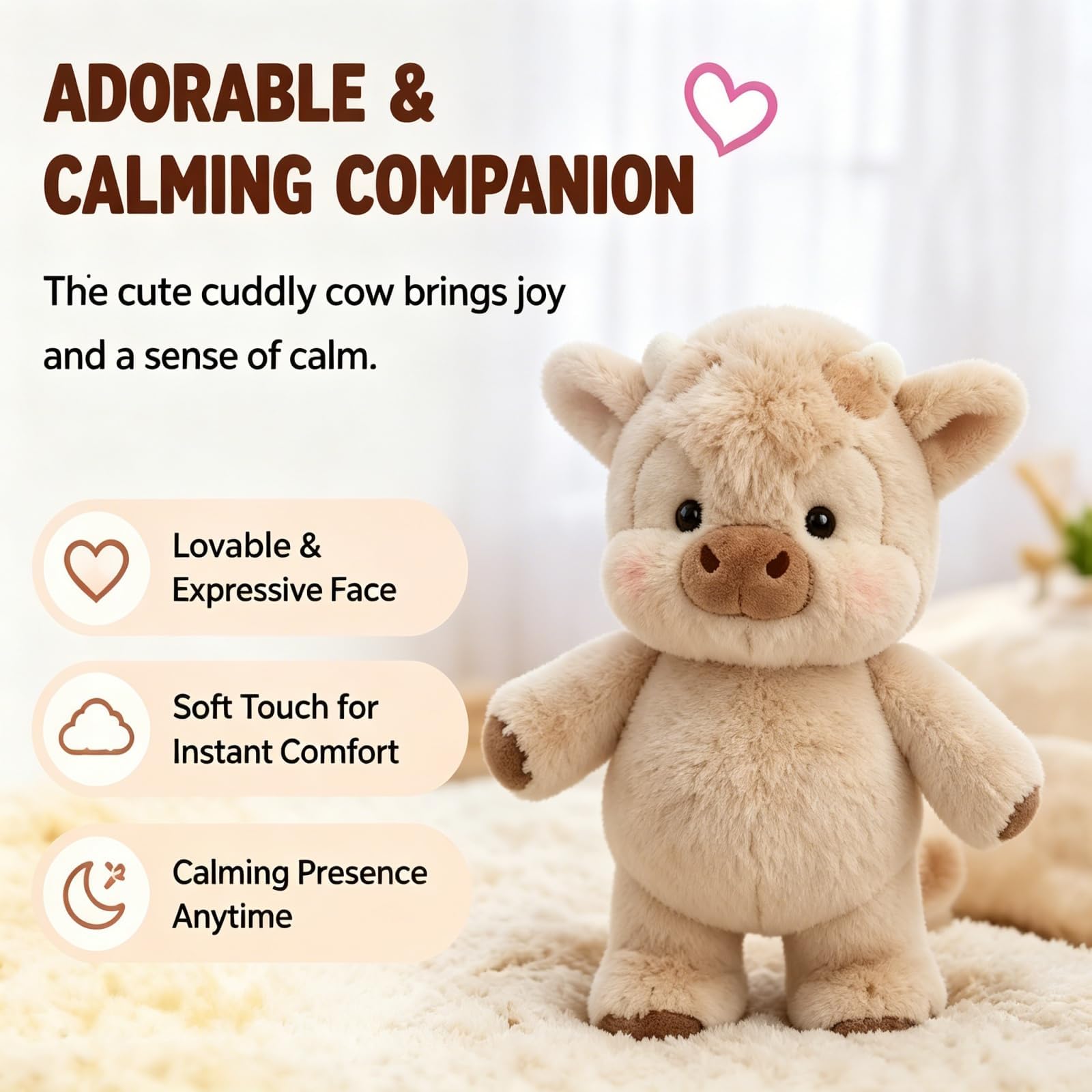 Peluche Vache Qui Court 45 cm, Highland Cow Kuscheltier,Adorable Animal Peluche Vache Qui Court À Fourrure,Laufendes Kuscheltier,Running Cow Plush,Peluche Vache Highland,pour Enfants et Adultes,Doudou