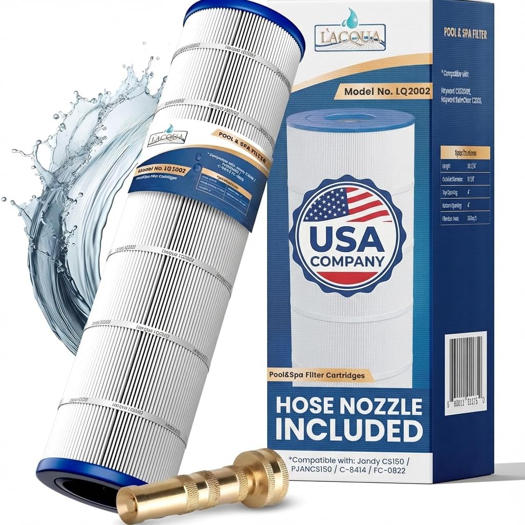 LACQUA Pool Filter Cartridge LQ2002 for Jandy CS200, R0462400, PJANCS200, Unicel C-8418, Filbur FC-0823, Ultral-B9, Aladdin 35002. Hose Nozzle Included