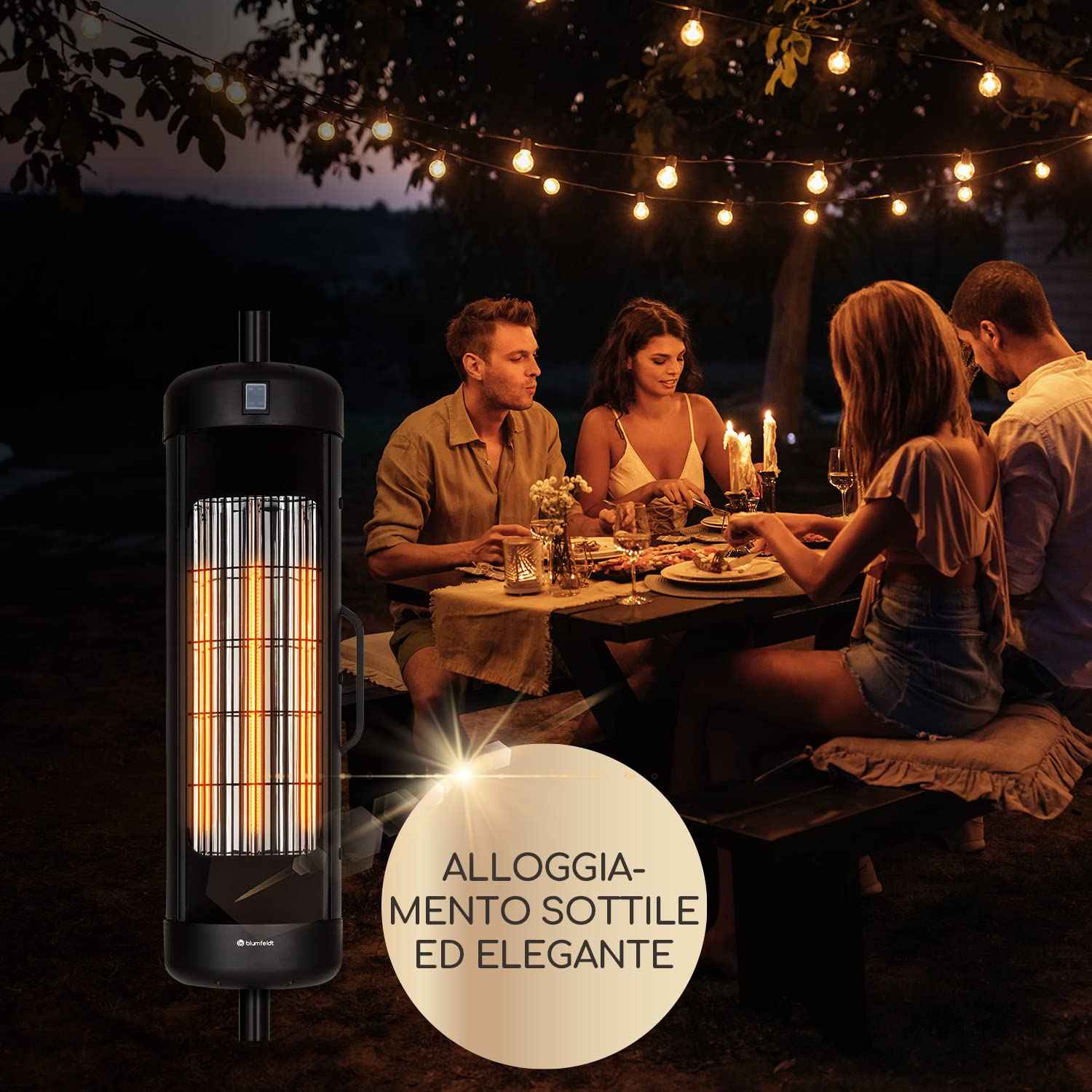blumfeldt Heat Guru - Stufa infrarossi, terrazza, riscaldatore da esterno con protezione IP54, lampada infrarossi riscaldante con basamento e telecomando, 2000 W