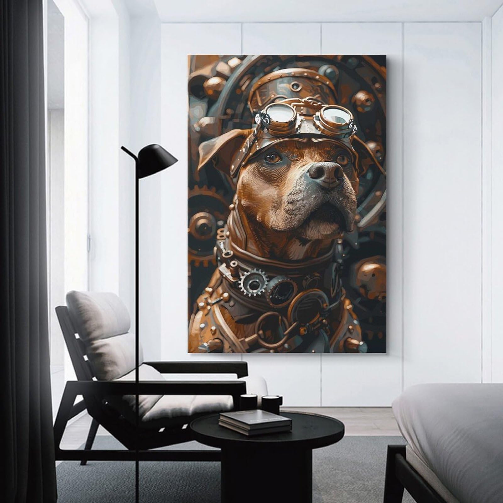Junmoney Steampunk Dog Terrier Room Decor Wall Art, 20x30inch(50x75cm), for Home, Office, Studio Or Guest Room, Canvas Wall Art That Fits Changing Layouts