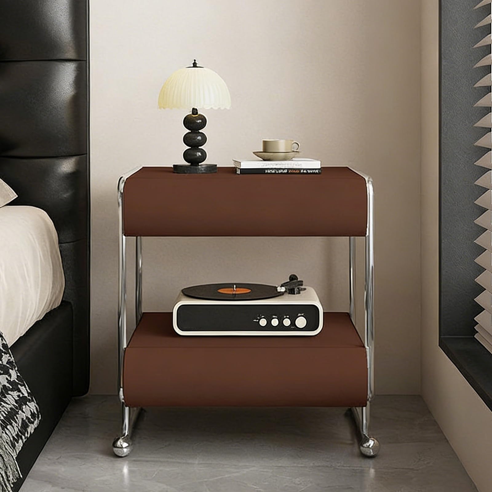 SXZenSpace Modern Nightstand with 2 Drawer and Open Shelf, Solid Wood Bedside Tables for Bedroom(Brown,50x40x55cm)