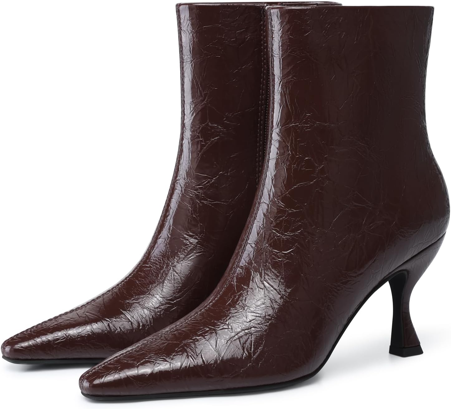 Womens Kitten Heel Booties with Side Zipper (3.5 in) - Pointed Toe Ankle Boots