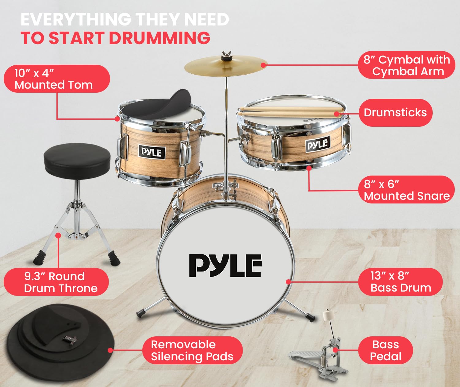 Electric Drum Set Pyle 3-Piece Kids Drum Set 13