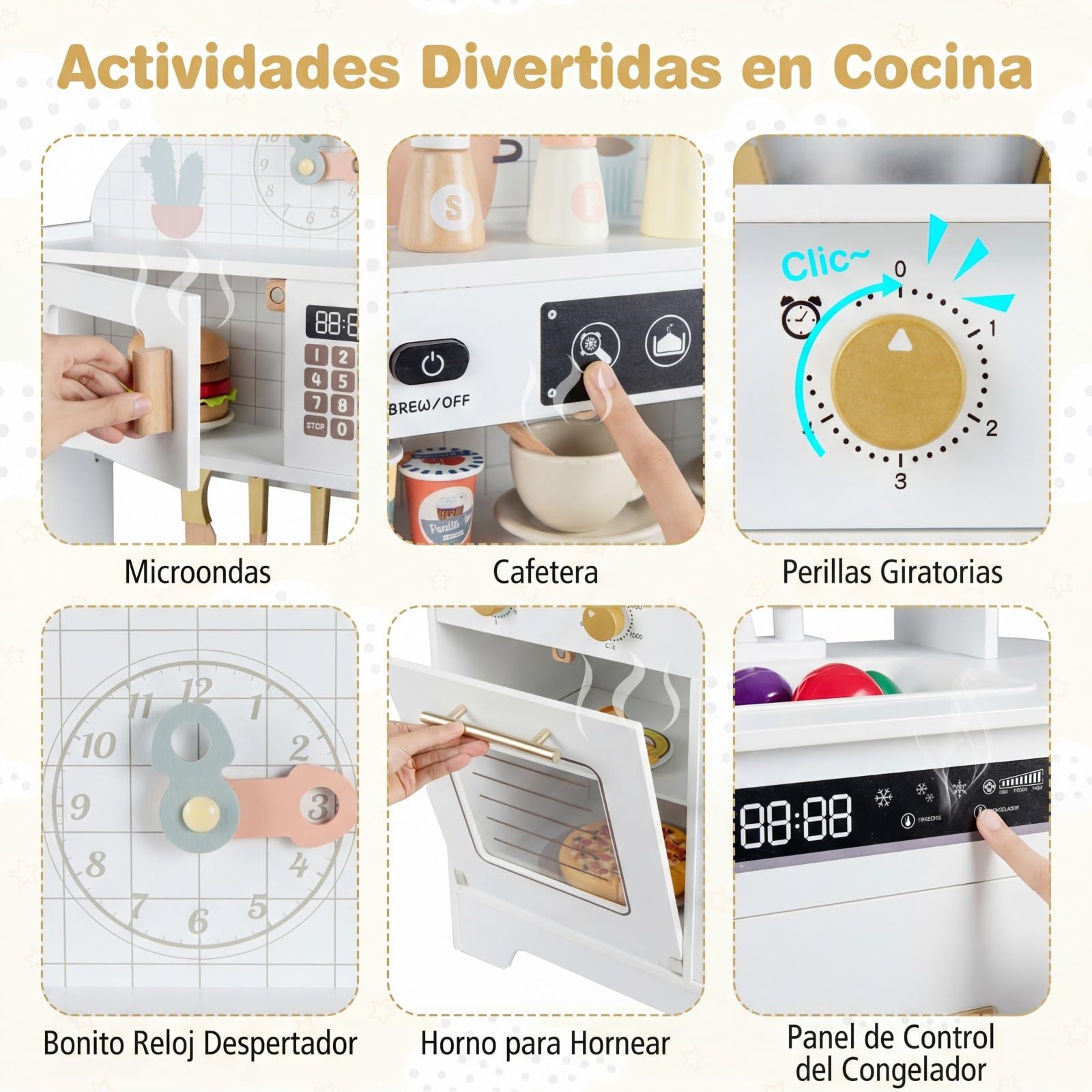 COSTWAY Cocina de Juguete para Niños, Cocinita Infantil de Madera con 17 Accesorios, Horno, Máquina de Hielo y Estufa, Cocina de Juguete para Juegos de rol, para Niños de 3+ Años (Blanco)