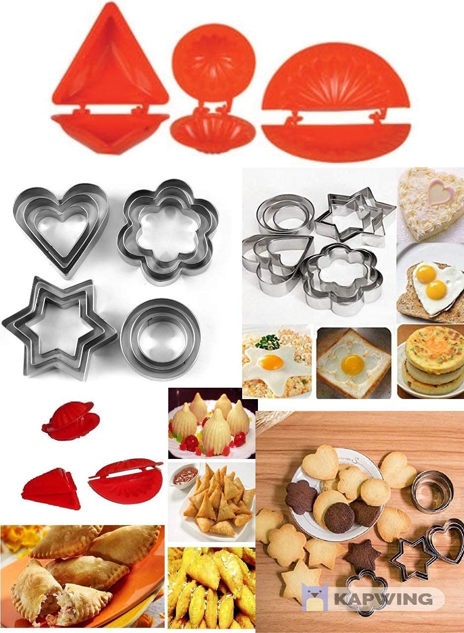 Alark Cookie Cutter Stainlss Steel12 Pieces, Biscuit Cutter with 4 Shape Dough Press Dumpling Modak Mold Samosa Kachori Gujiya Ladoo Pie Mould Set for Home and Kitchen Multipurpose Baking Tools. 1