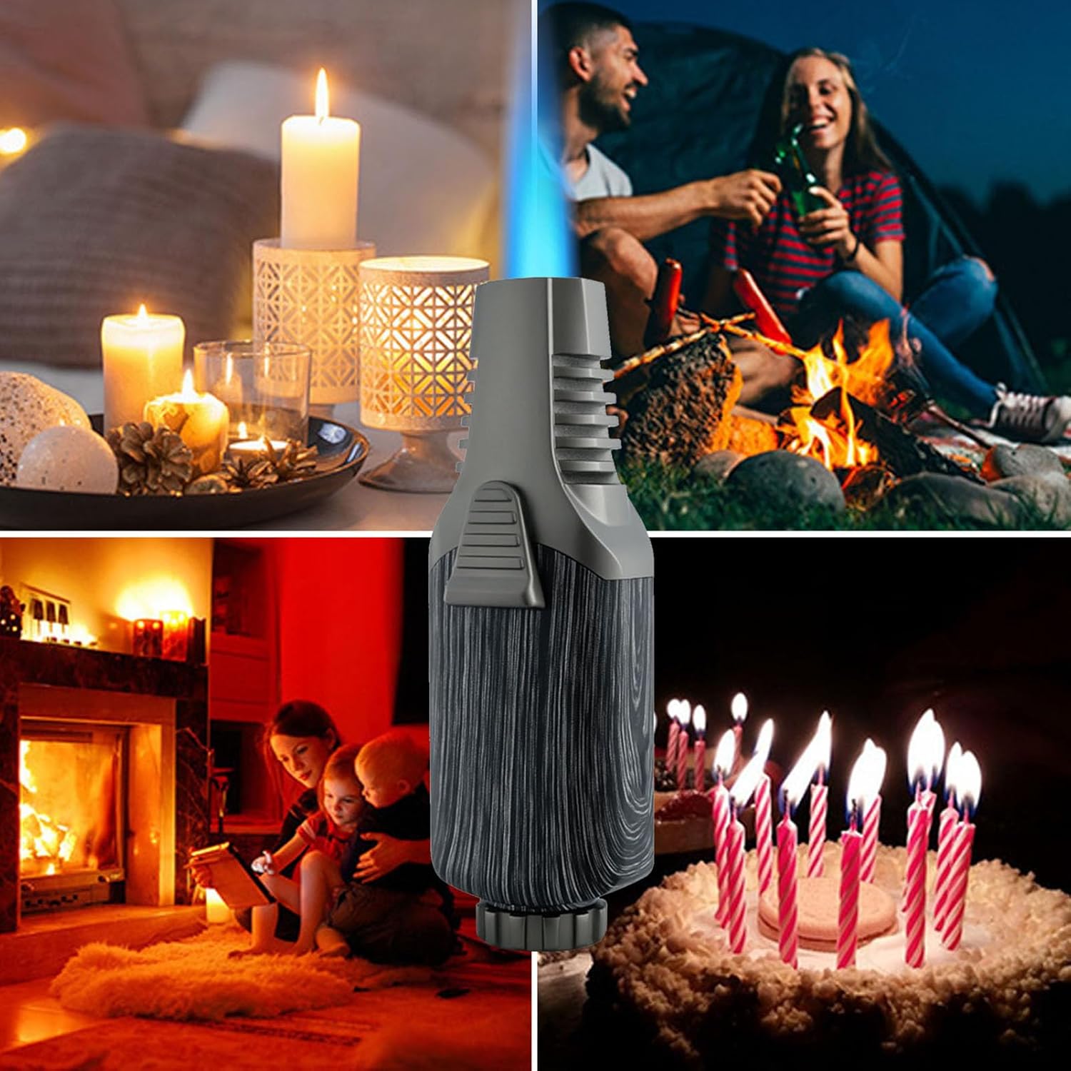 Windproof Adjustable Flame Butane Torch Lighter, Refillable Jet Flame Lighter, Butane Lighter Box for Candles, Outdoor, Creme Brulee (Butane Gas Not Included)(Color:B)