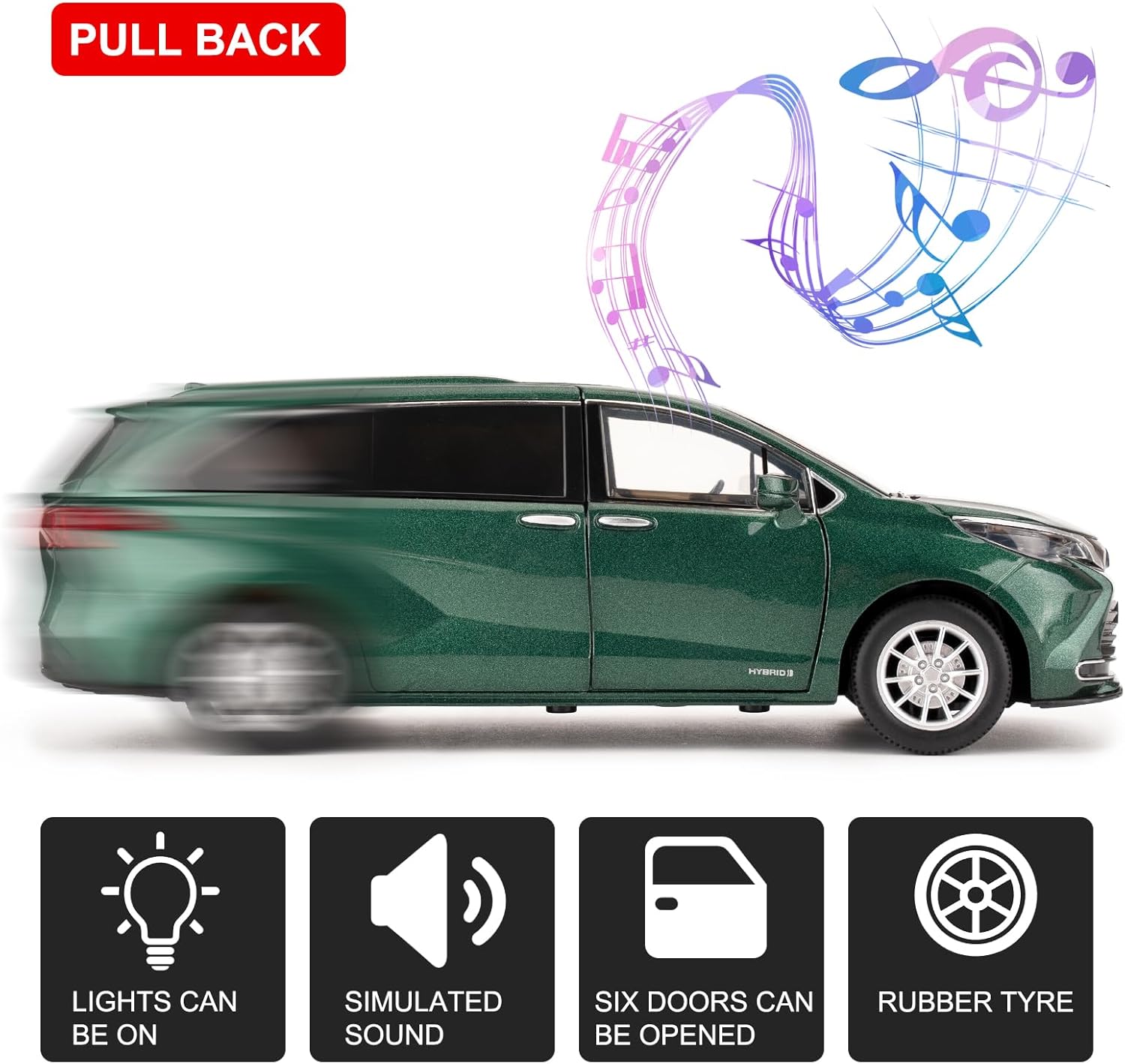 BDTCTK 1:24 Compatible for Sienna MPV Car Model, Pull Back Diecast Toy Car with Sounds＆Lights for Kids Boys Girls and Adults, Gift Green.