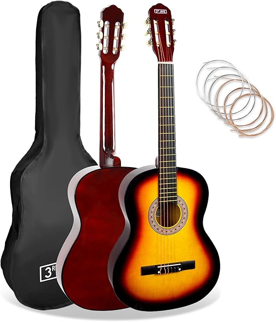 3rd Avenue Hiszpańska gitara klasyczna Kids, w rozmiarze 3/4, dla początkujących, struny nylonowe  futerał, struny  w kolorze sunburst