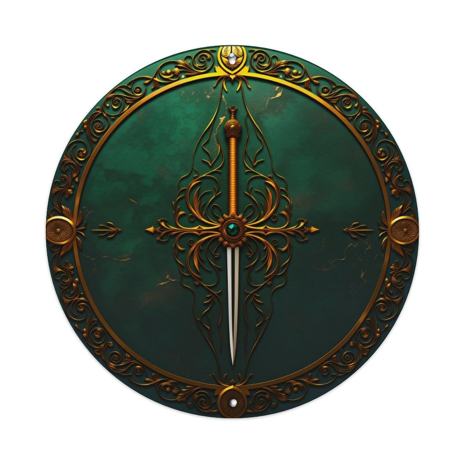 Ornate Sword Emblem Design Pattern Round Tin Sign Vintage Style Metal Sign Home Bar Garden Wall Plaque Decor Metal Poster 8x8 Inch
