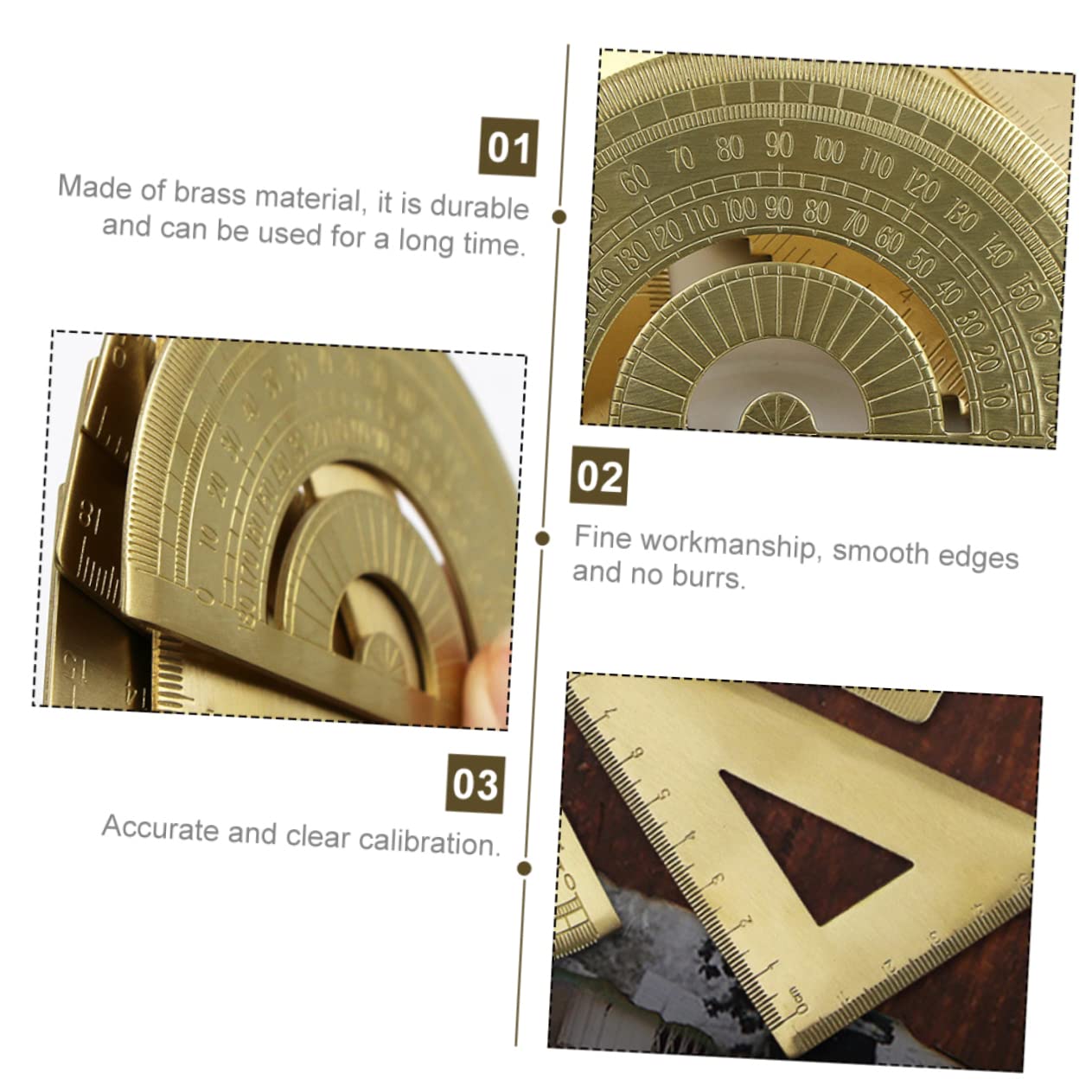 HOMSFOU 3 Sätze Messing Dreieck Lineal mit Winkelmesser Teiliges Geometrisches Zeichenwerkzeug Präzises Messinstrument für Technisches Zeichnen Leicht und Robust für Schule und Büro