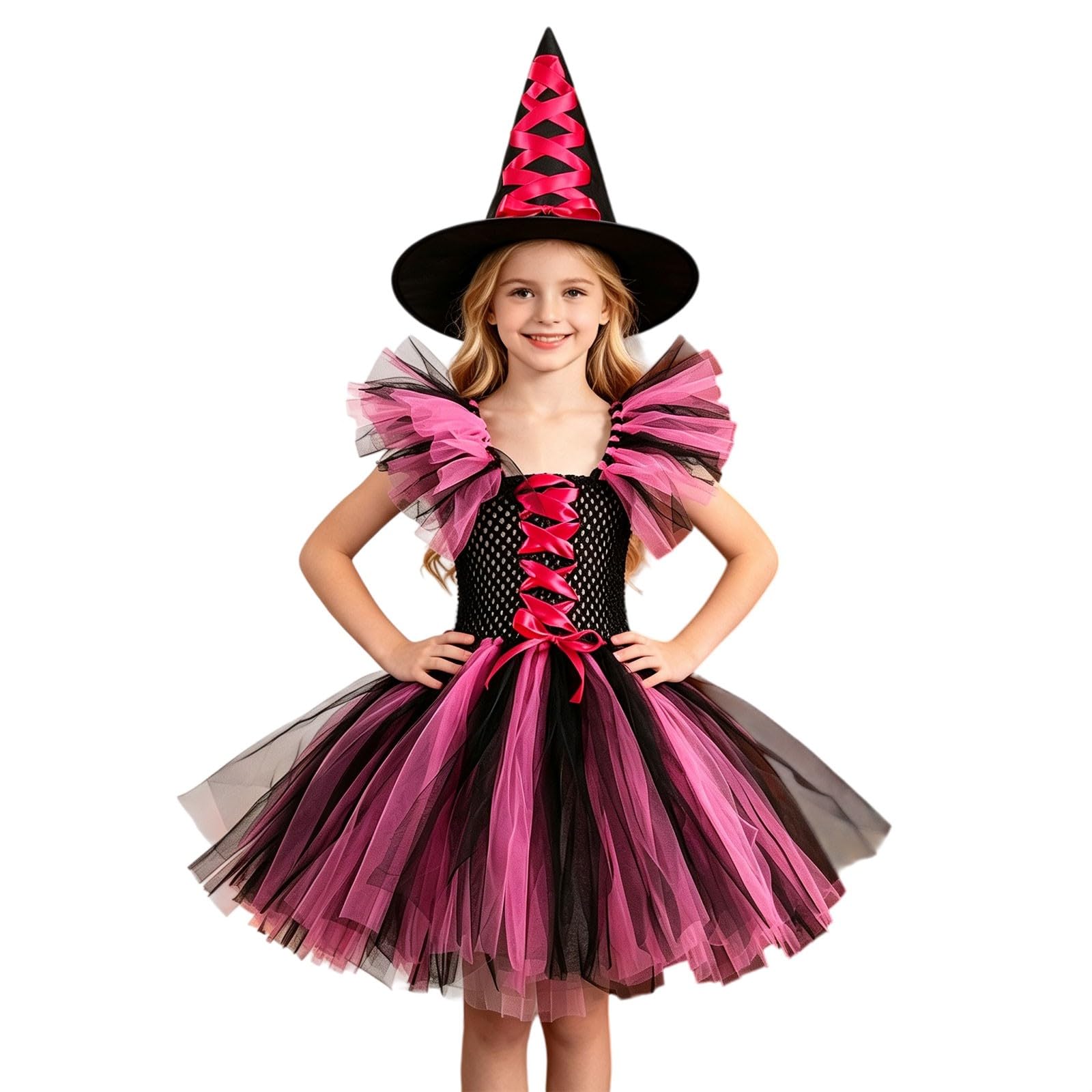 Witch Costume Halloween Gothic Dress with Wizard Hat Cosplay Party Outfit