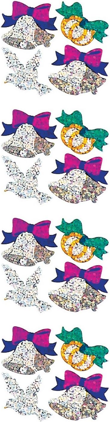 Jillson Roberts Prismatic Stickers, Mini Wedding Bells, Doves and Rings, 12-Count (S7203)