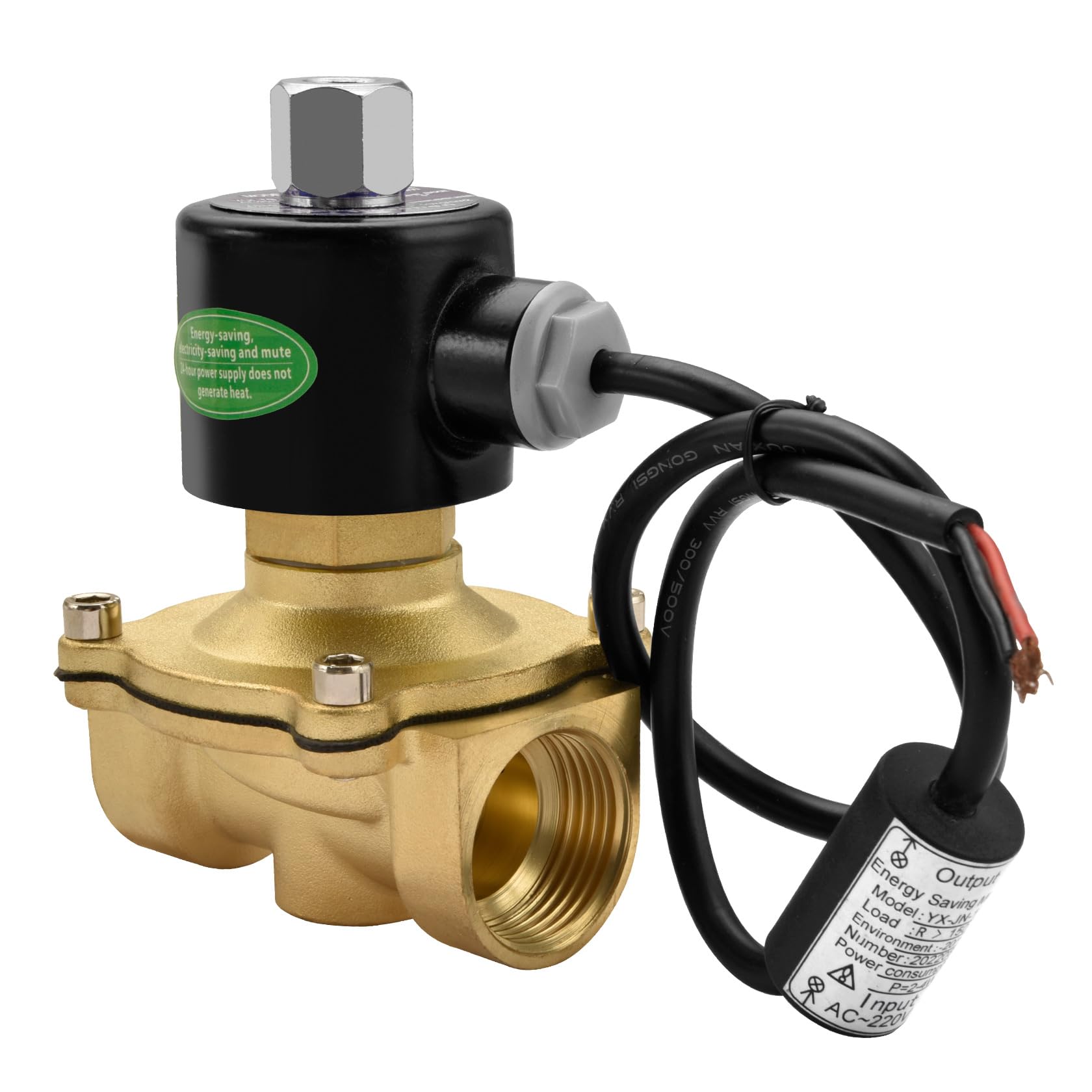 Heschen Gold Brass Electric Solenoid Valve, 2W-250-25Kj, Pt 1, Ac220v, Direct Action Water Air, Normally Open