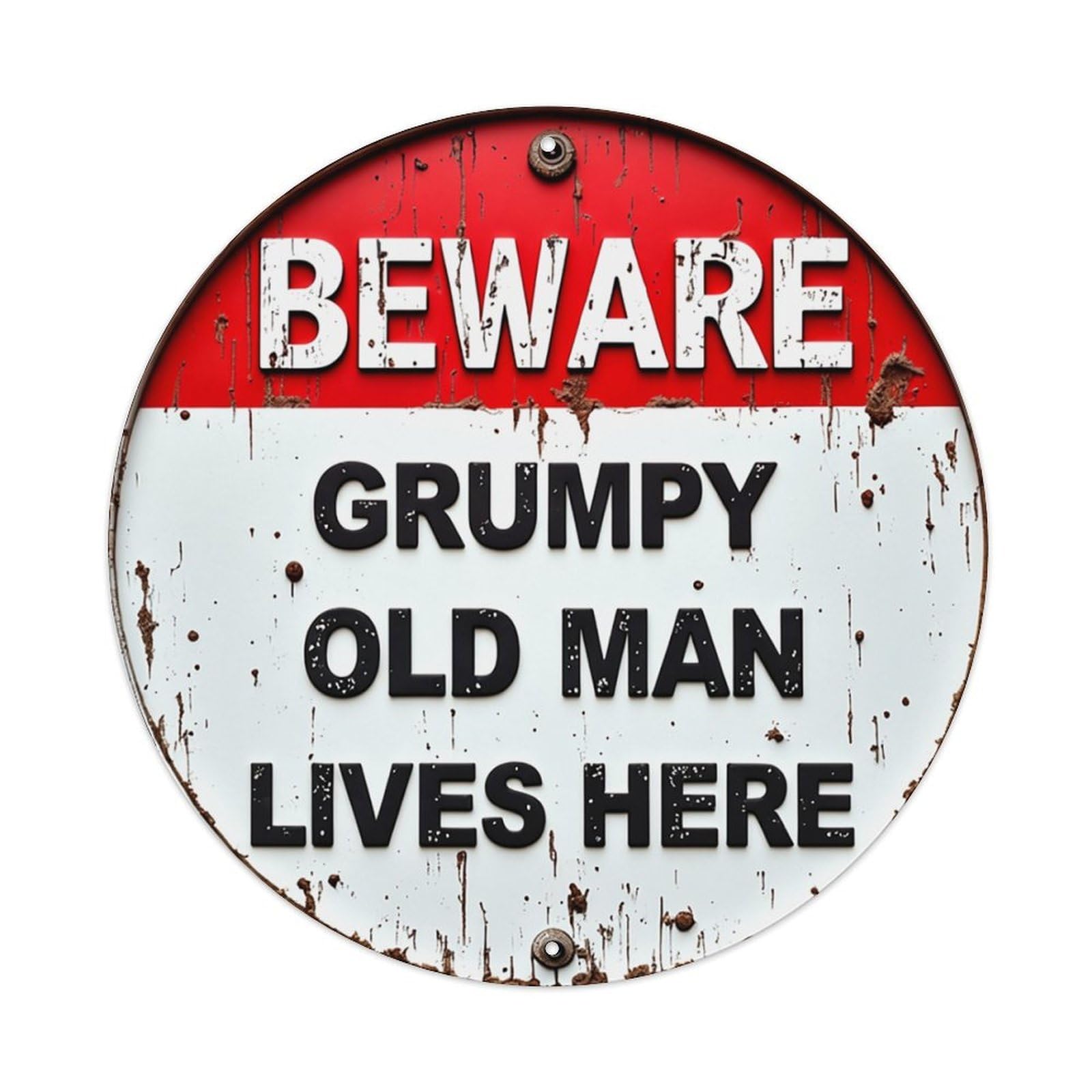 Beware Grumpy Old Man Lives Here Retro Metal Sign Round Tin Sign, Vintage Decor Art Poster for Bar, Home, Man Cave, Kitchen, Laundry Room Gift 8x8Inch