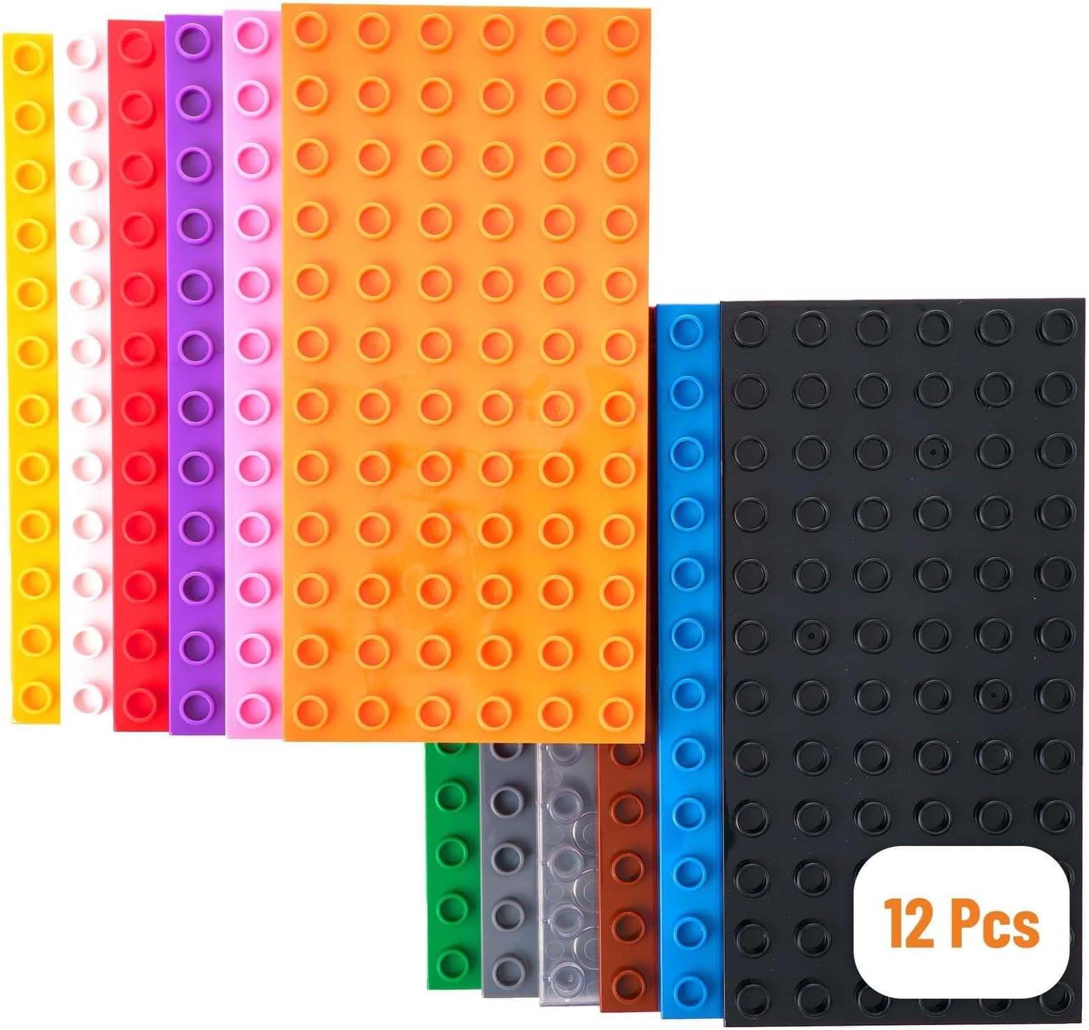 Strictly Briks Building Toy Big Blocks Baseplates - Compatible with Lego Duplo for Toddlers & Kids, 12 Pack Flat Bottom Plate, 7.5 x 3.75 in, Kids Gift, Rainbow Colors