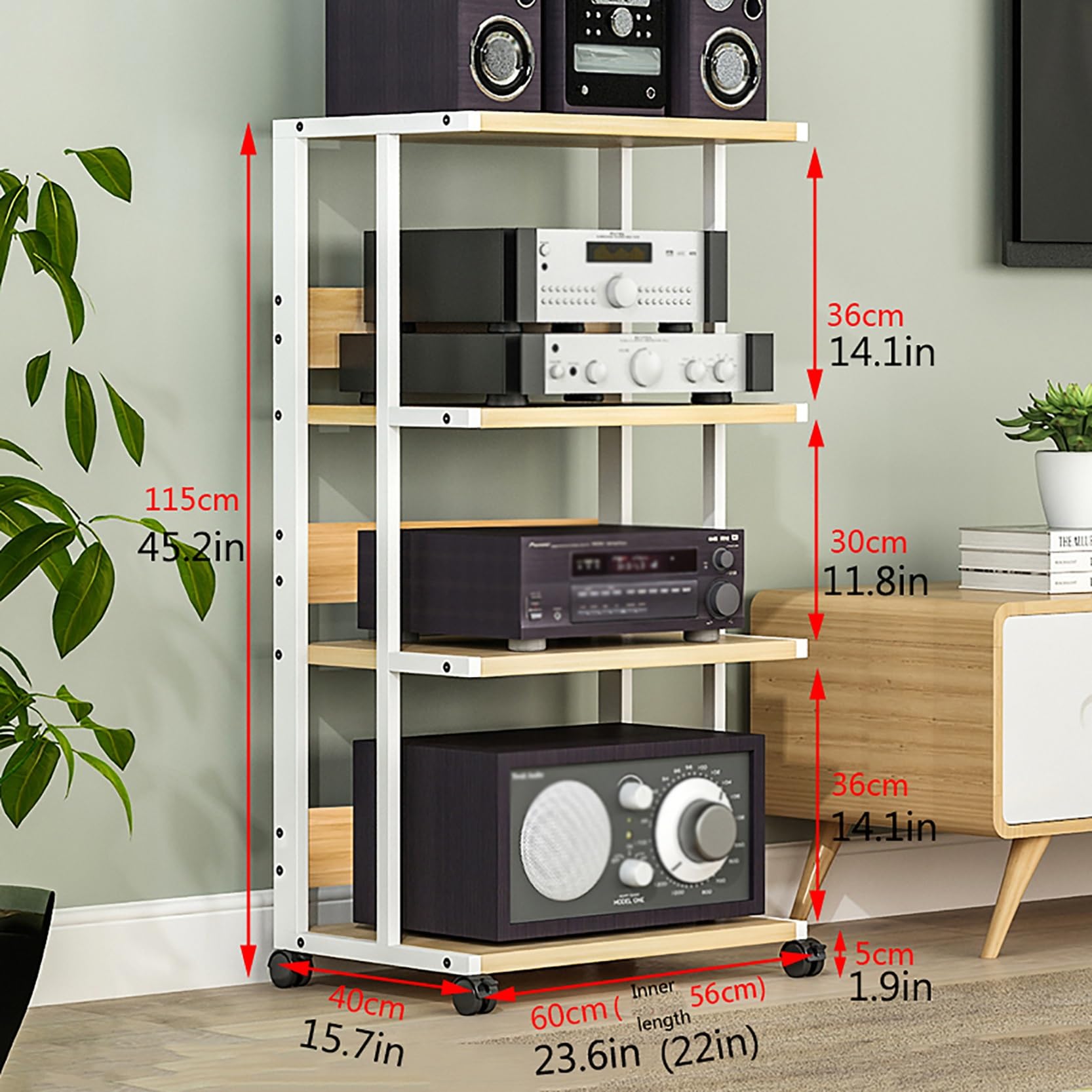 Mobilny stojak audio, obsługa multimediów do telewizora i gier, stojak wieża stereo, narożne centrum rozrywki, regulowane półki do przechowywania sprzętu AV