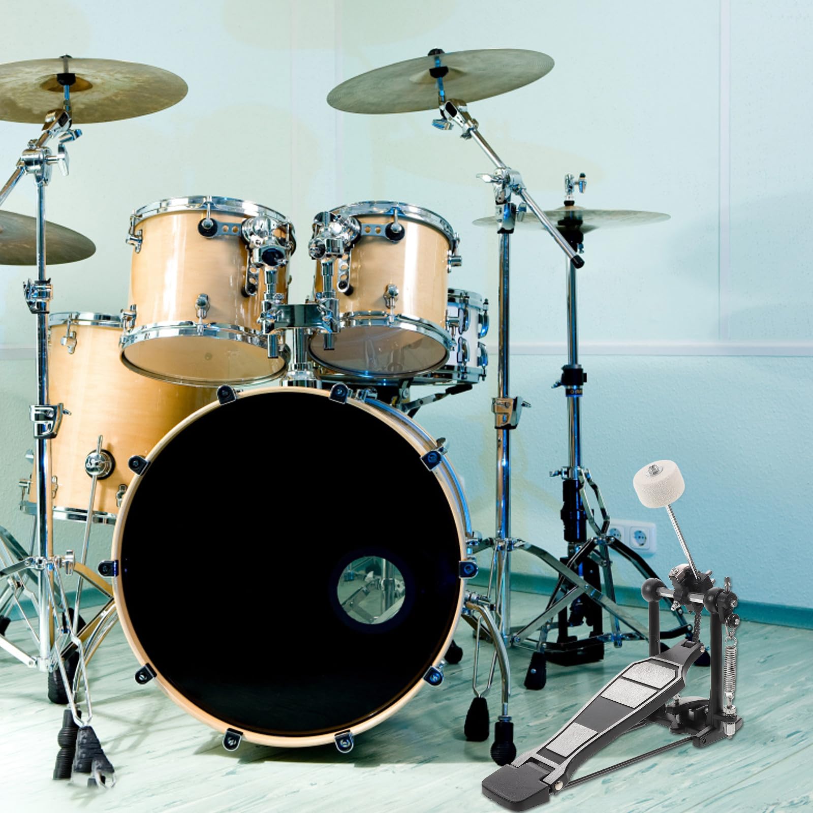 Pedale per Batteria Jazz con Martello Singolo in Lega di Alluminio Resistente, Movimento a Catena Singola e Accessorio Chiave per Tamburo, per Esercitarsi su Batteria Acustica
