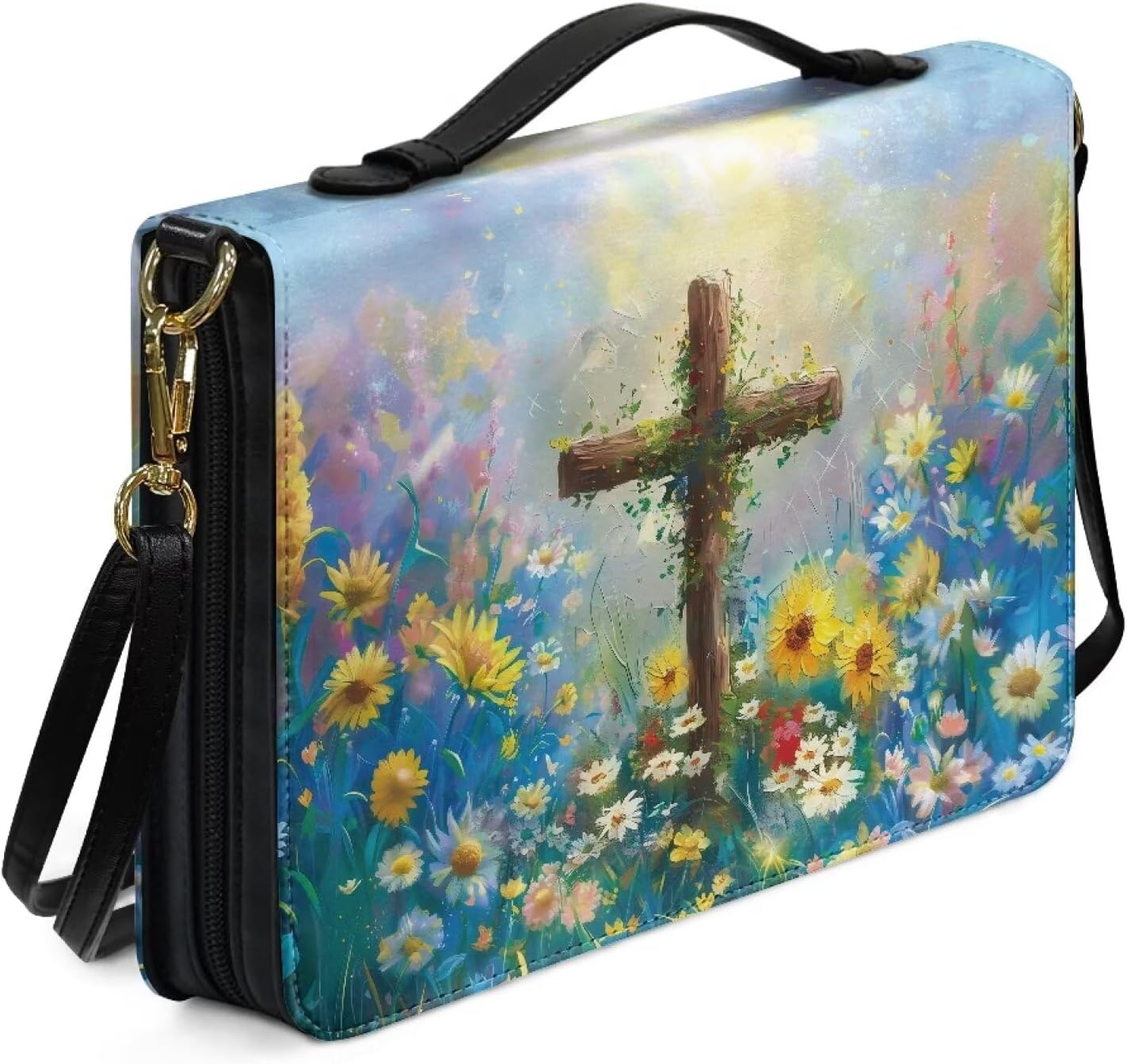 Housse De Bible Pour Femme, étui De Bible En Cuir Synthétique Gravé Avec Dragonne Amovible, étui