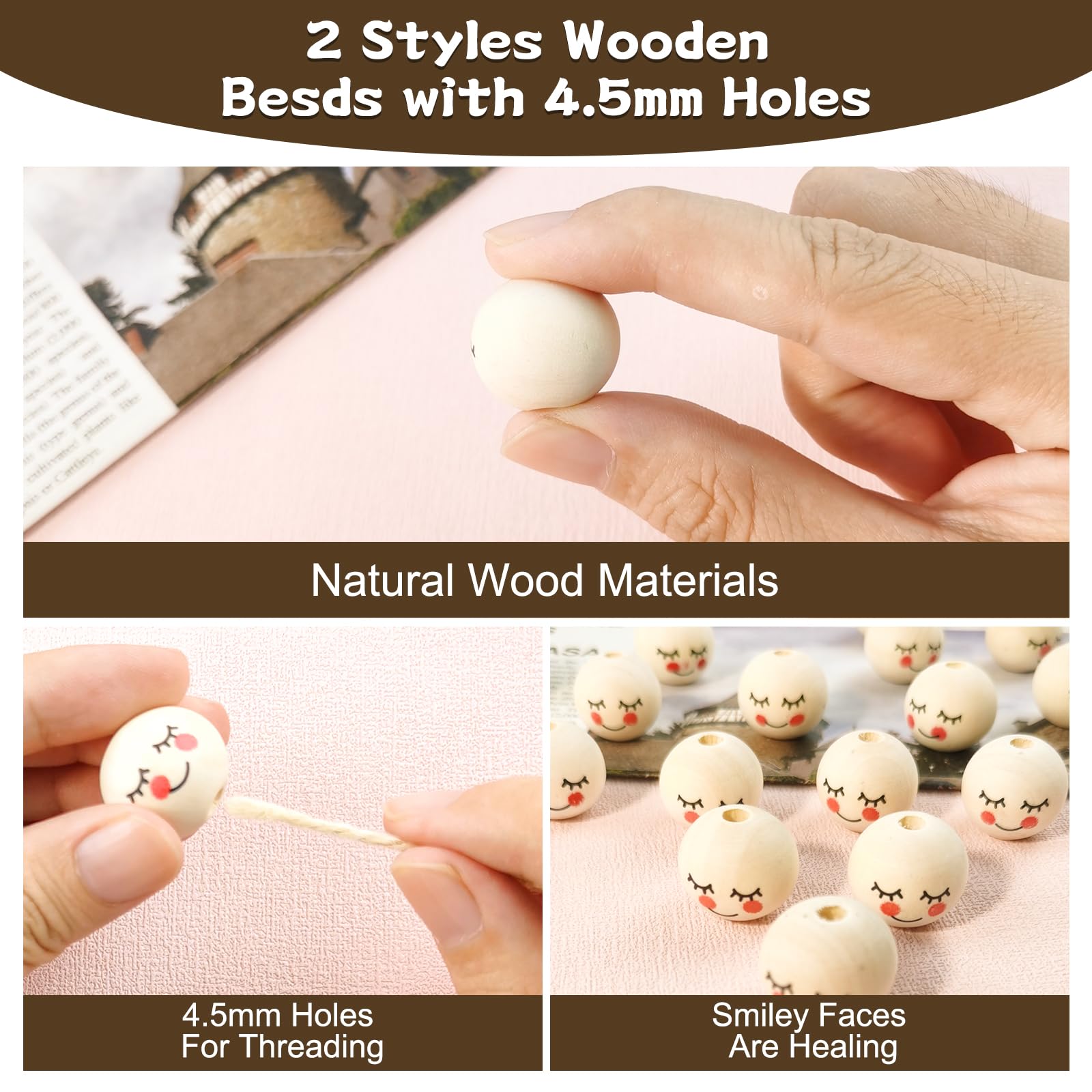 Furuising 80PCS Wooden Beads with Smile Face - Image 4