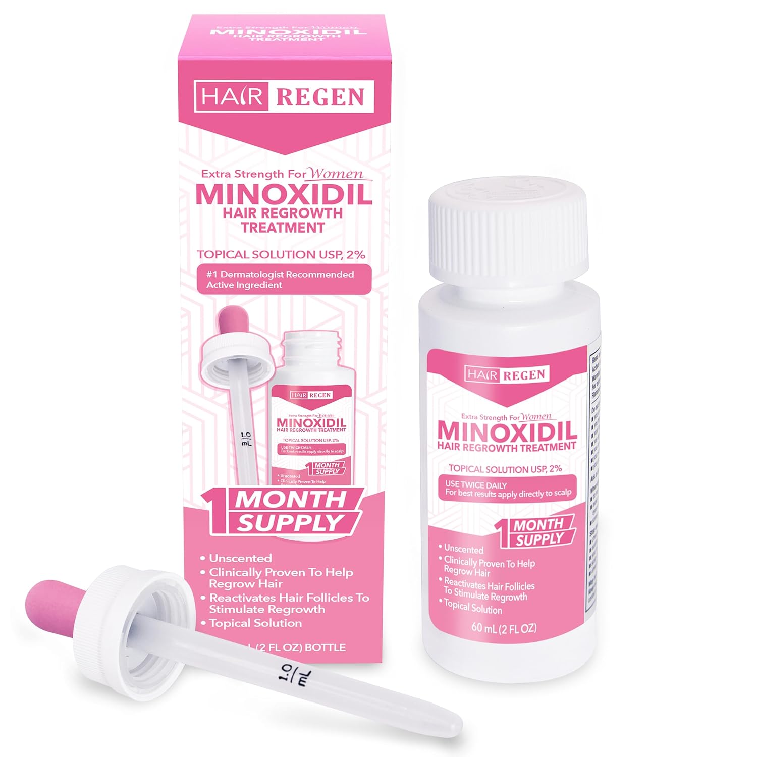 Minoxidil For Women 2% Hair Regrowth Treatment for Women, 1-Month Supply, Unscented, 2 fl oz Minoxidil For Women 2% Hair Regrowth Treatment for Women, 1-Month Supply, Unscented, 2 fl oz