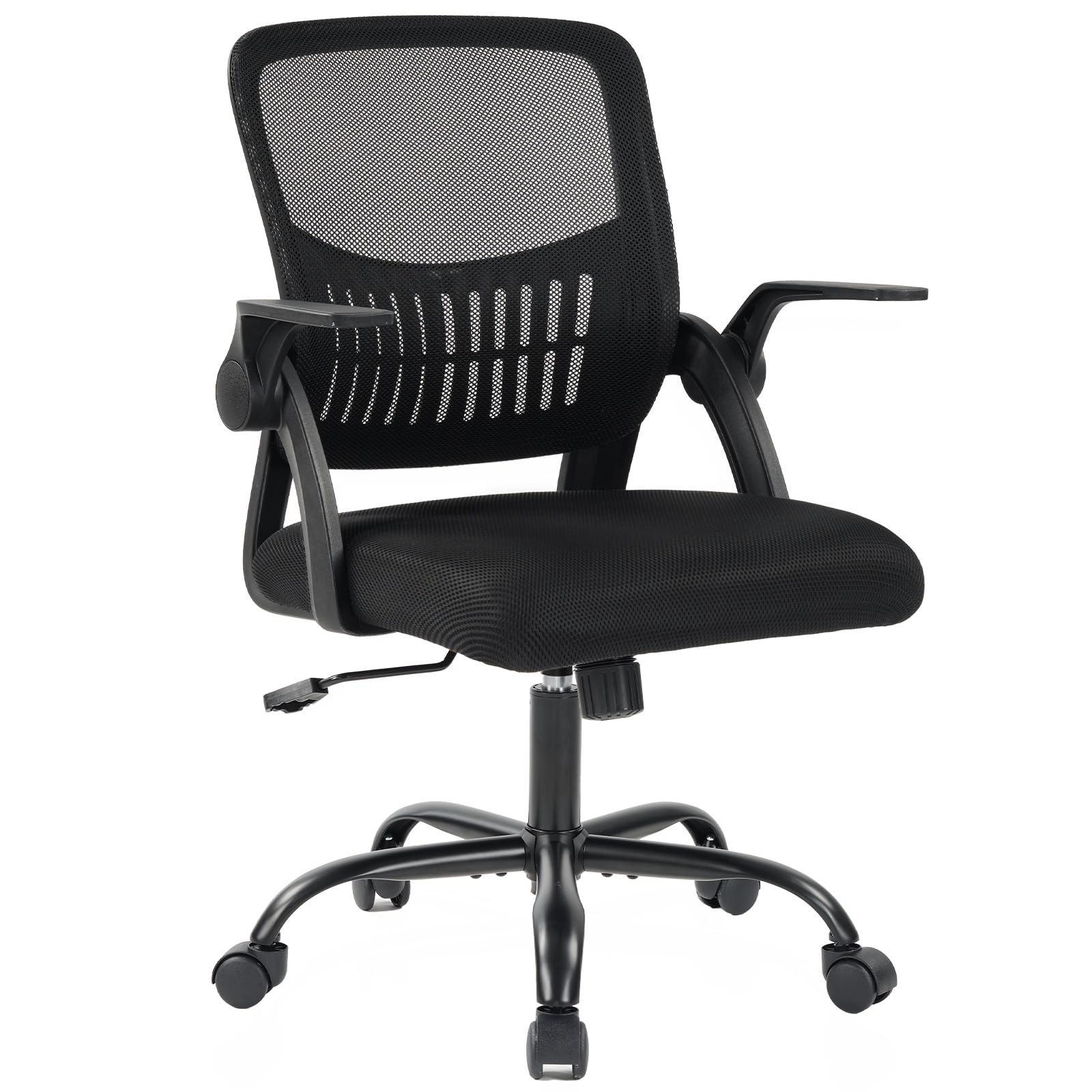 DUMOS Ergonomic Home Office Chair, Lumbar Support Desk Chair | Height Adjustable, Flip-up Armrest, Rocking Mode, 360 Swivel, Mid Back, Conference Room, Black