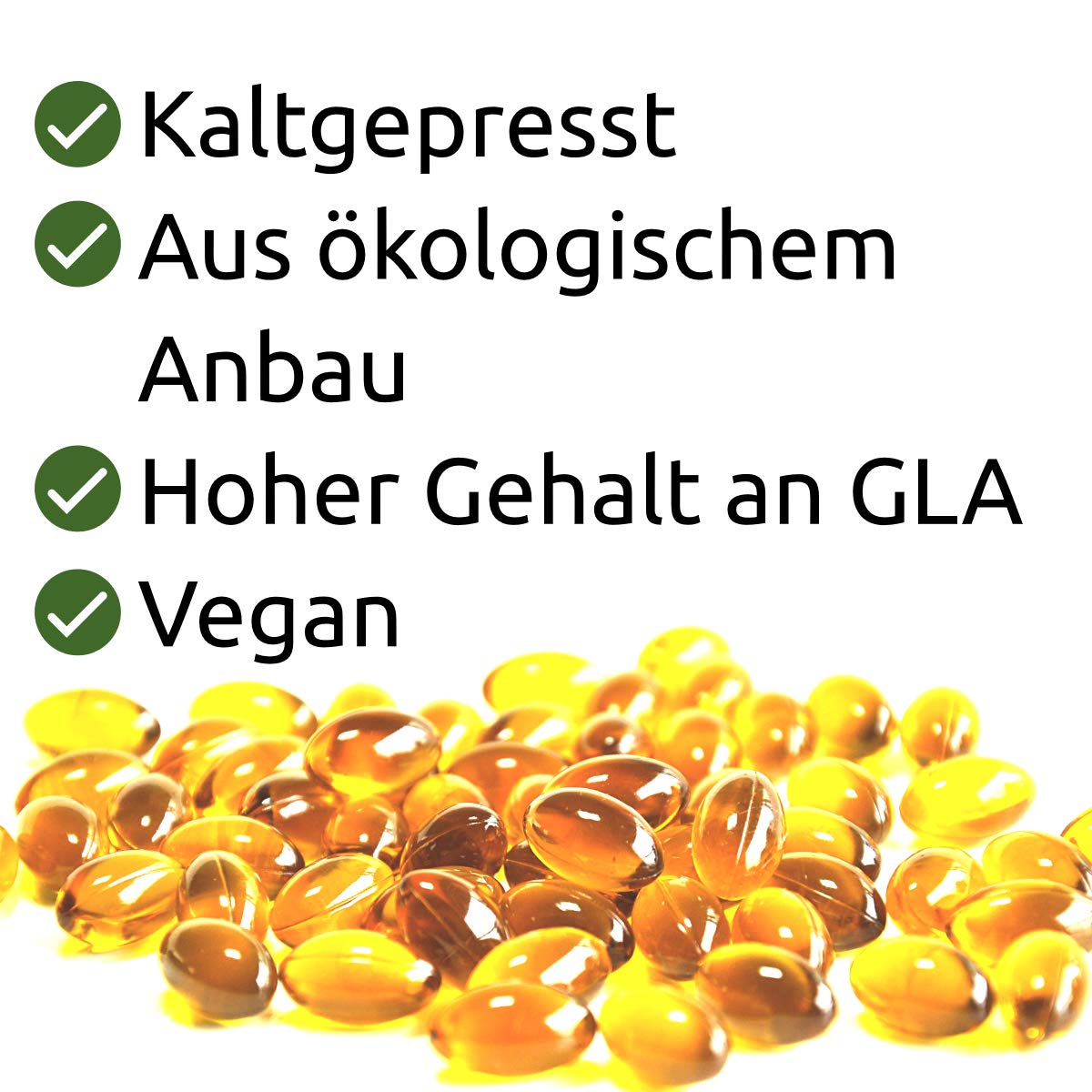 Bio Nachtkerzenöl Kapseln - Vegan & Bio - 180 Stück für 45 Tage. Aus Deutschland