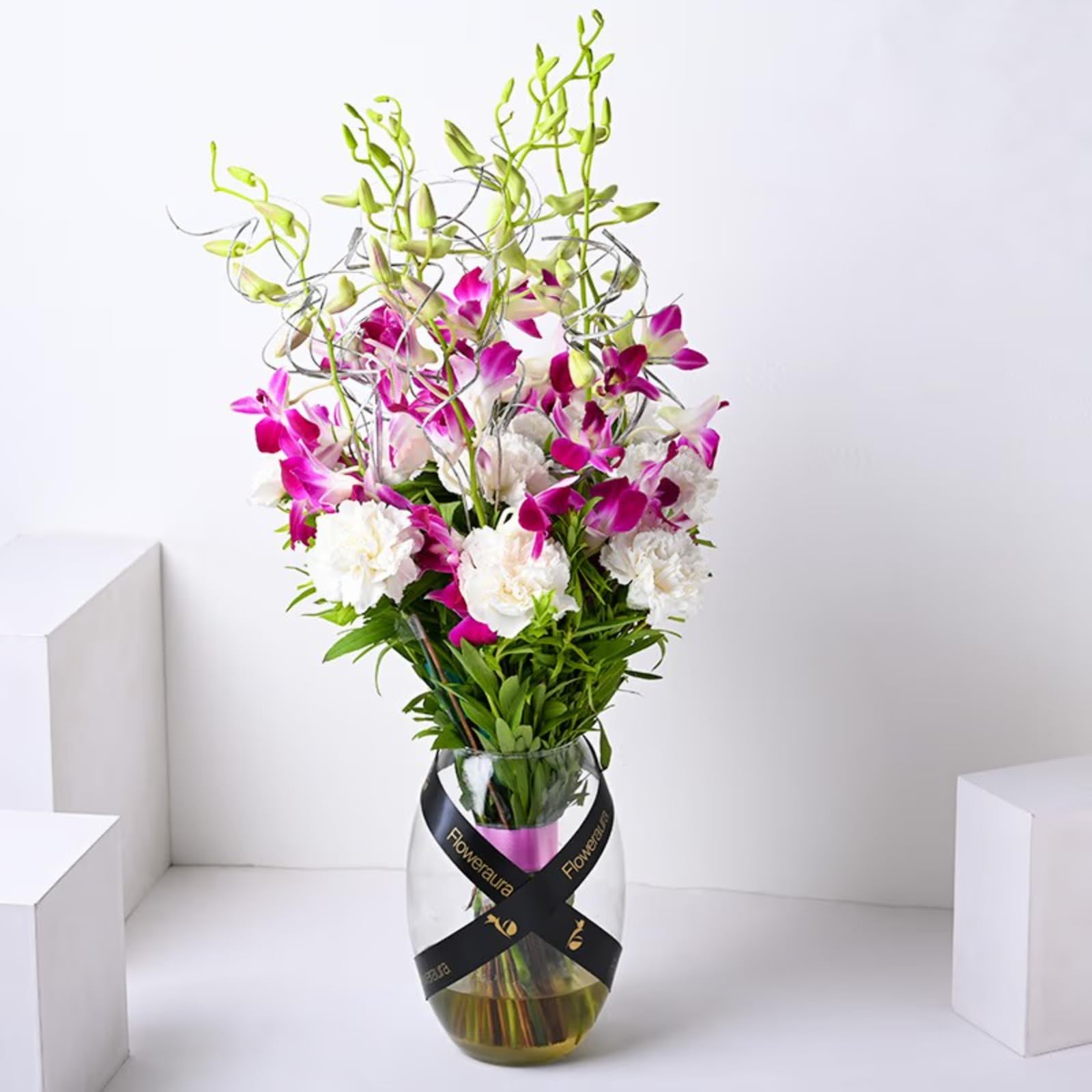 FlowerAura Fresh Live Flower Bouquet of 10 White Carnation & 6 Purple Flowers In Glass Vase For Birthday Gift, Anniversary Gift, Congratulations Gift & Gift For Special Occasions (Same Day Delivery) (B09XVHJYY4) Amazon Price History, Amazon Price Tracker