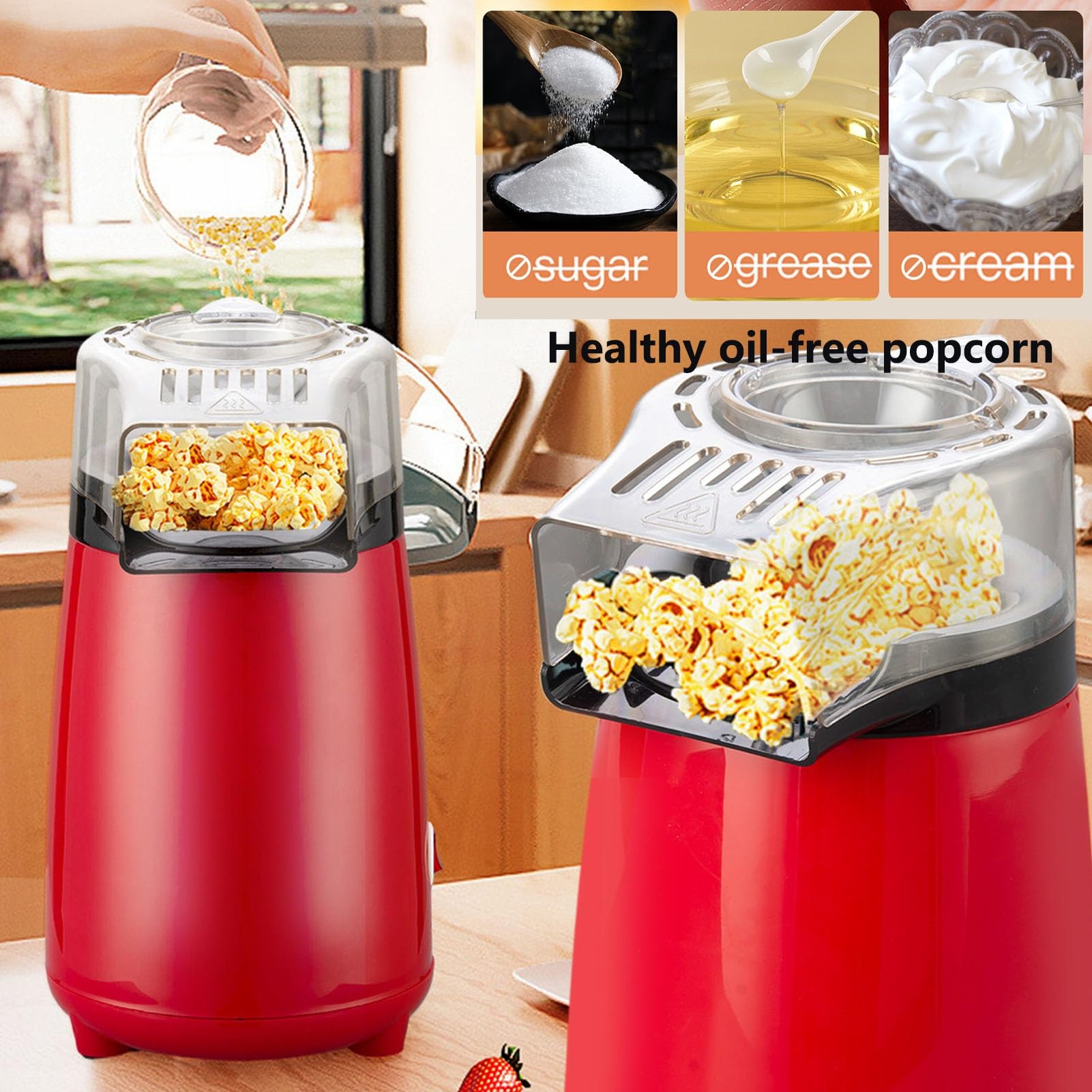 Popcorn Elettrico per Mescolare Macchina Veloce del Popcorn dell'Aria Calda Tecnologia Quick-Heat Popcorn Sano Senza Olio per Servire Ciotola E Comodo Deposito di Nidificazione(Blue)