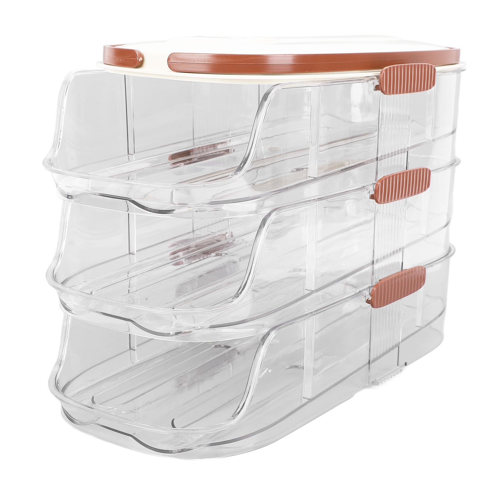 Cocoarm 3-lagige Eier-Aufbewahrungsbox, Rollender Eierhalter aus PET PP mit Deckel, Automatisches Vorwärtsrollen, Transparentes Tablett, Verdeckter Griff, Kühlschrank-Eier-Organizer für K (Zweireihig)