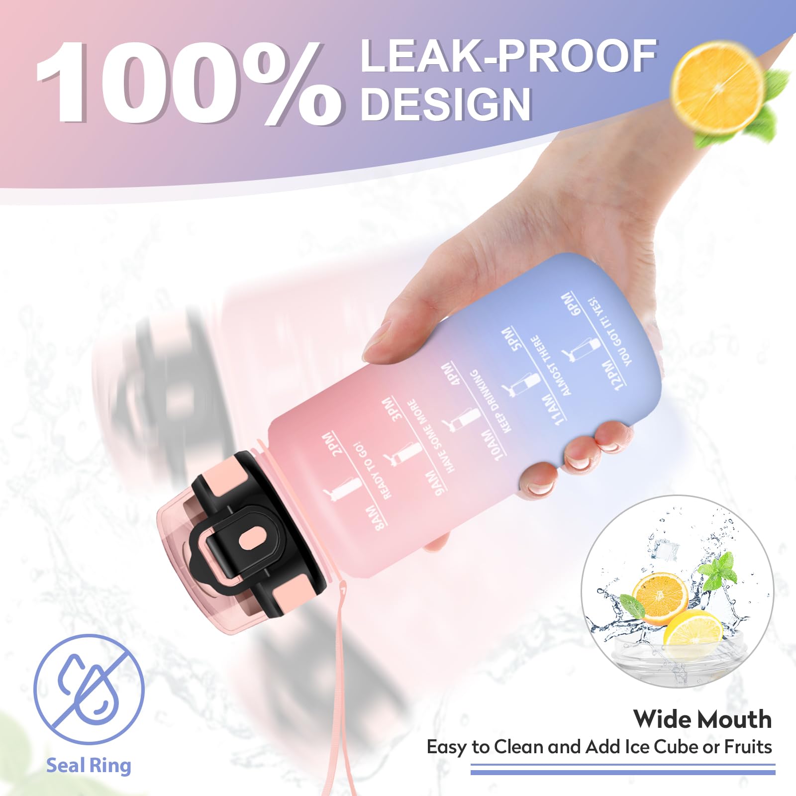 Borraccia 500ml, Borraccia Sportiva con Marcatori Temporali, Borraccia con Cannuccia, Bottiglia Riutilizzabile, Bottiglia senza BPA, A Prova di Perdite, Borraccia Sport per Bambini, Scuola, Ufficio