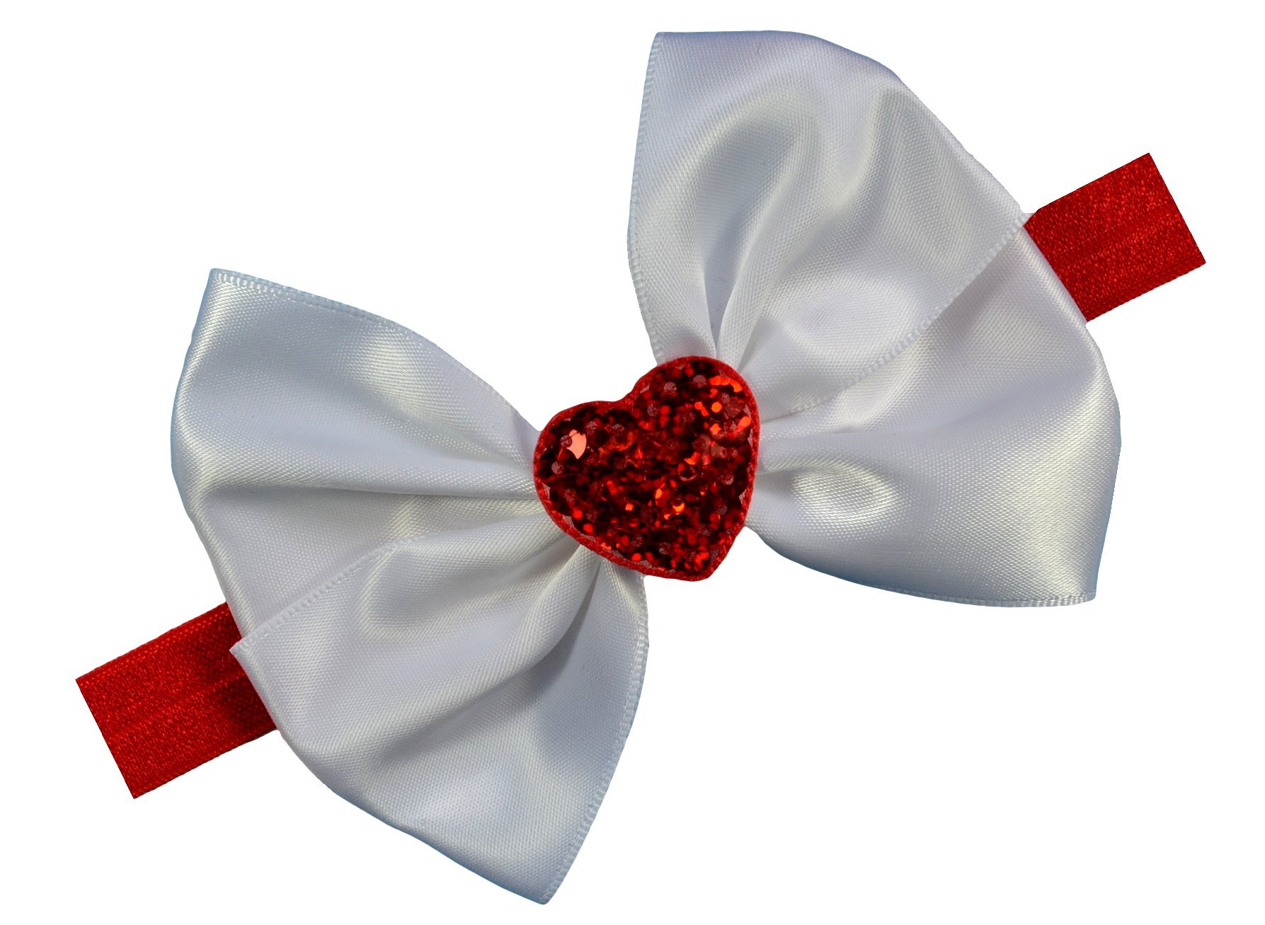 Funny Girl Designs Valentine's Day Sequin Heart Satin Bow Baby Headband (12 Months-5 Years, White)