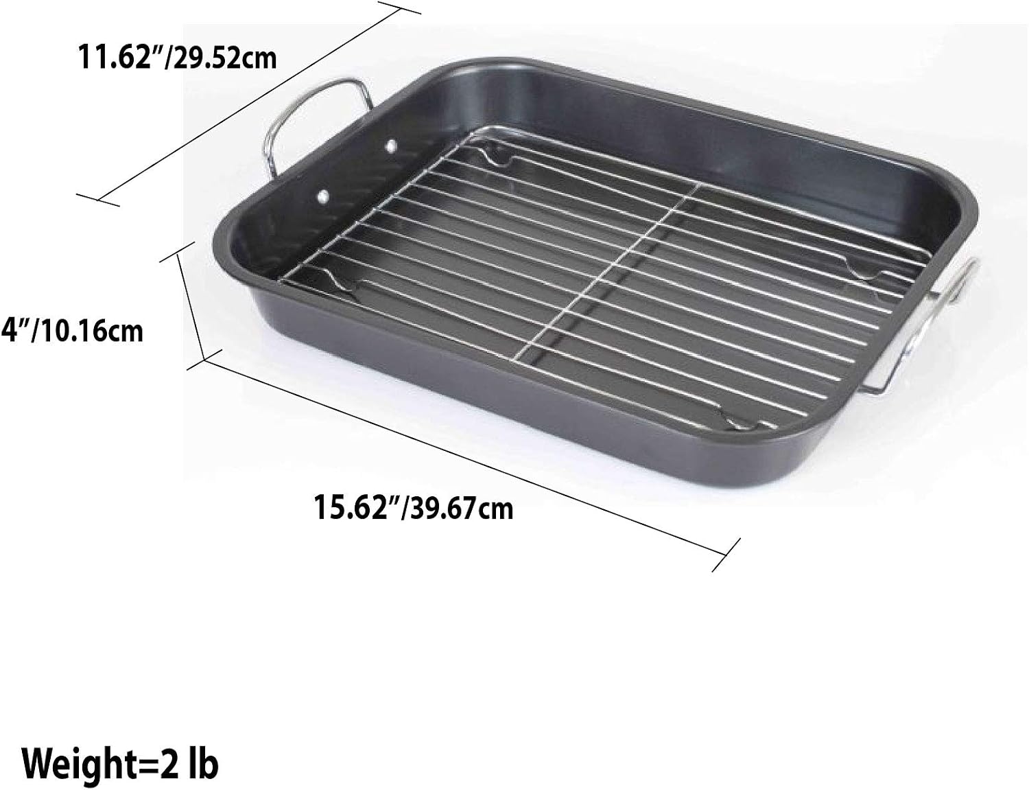 Home Basics Deluxe Non Stick Roast Pan with Handles and Grill Rack, Excellent for Turkeys, Hams and Chickens 15.5" x 11.5", Black