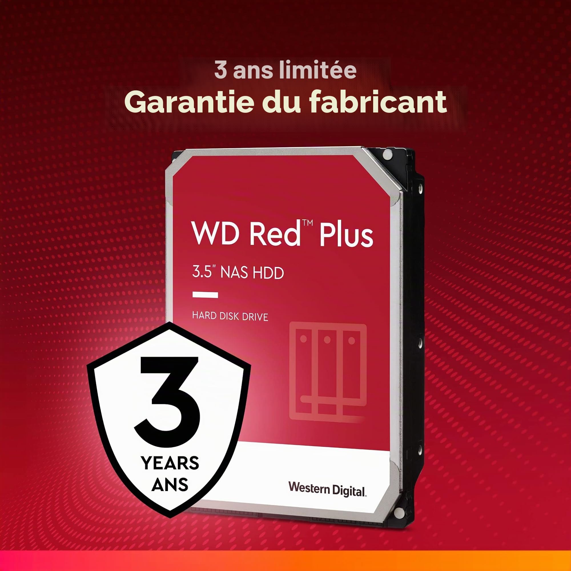 WD Red Plus Disque Dur Interne NAS 3,5" 6 to – Classe 5400 TR/Min, SATA 6 Go/s, CMR, 256 Mo de Cache
