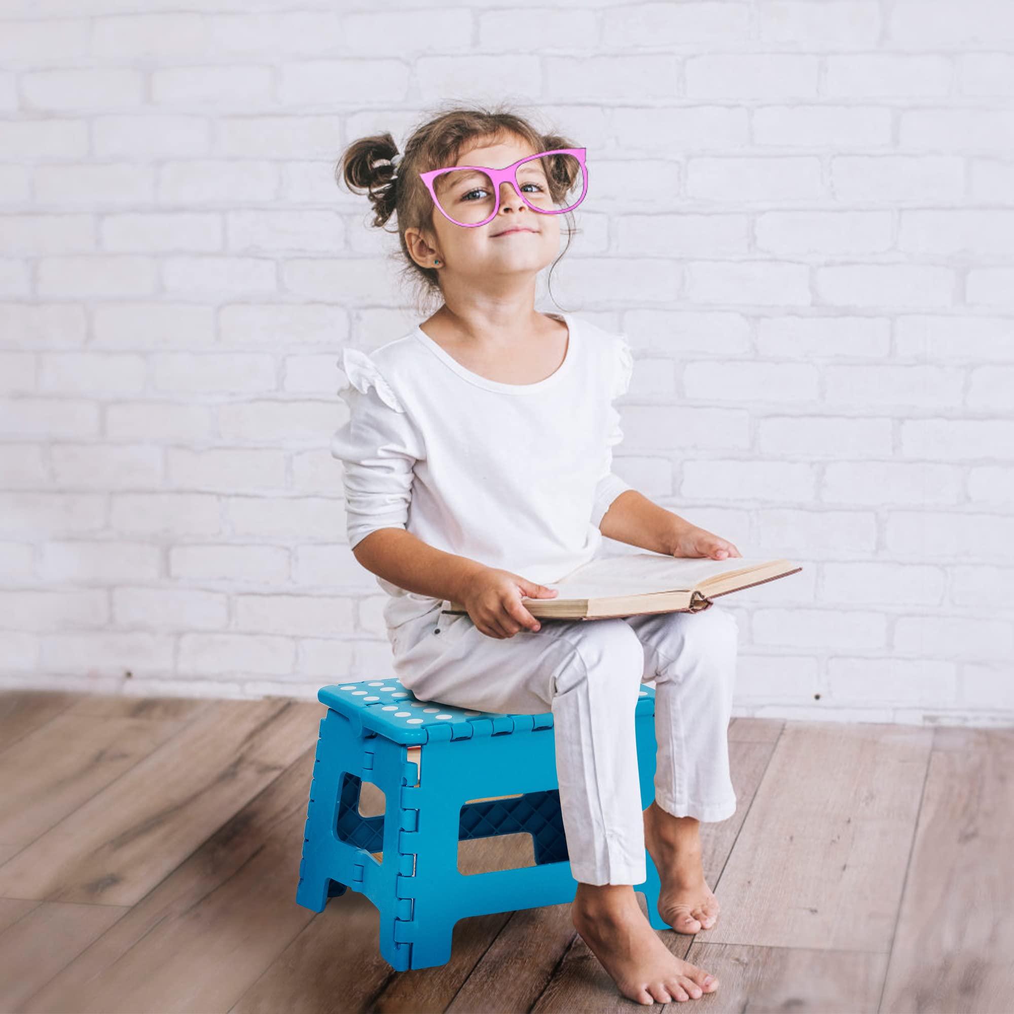TRY & DO 2 PCS Folding Step Stool 9 Inch Non-slip Surface Step Stool with Portable Handle for Kids, Adults Bathroom Kitchen Bedroom, Holds up to 300 LBS, Blue
