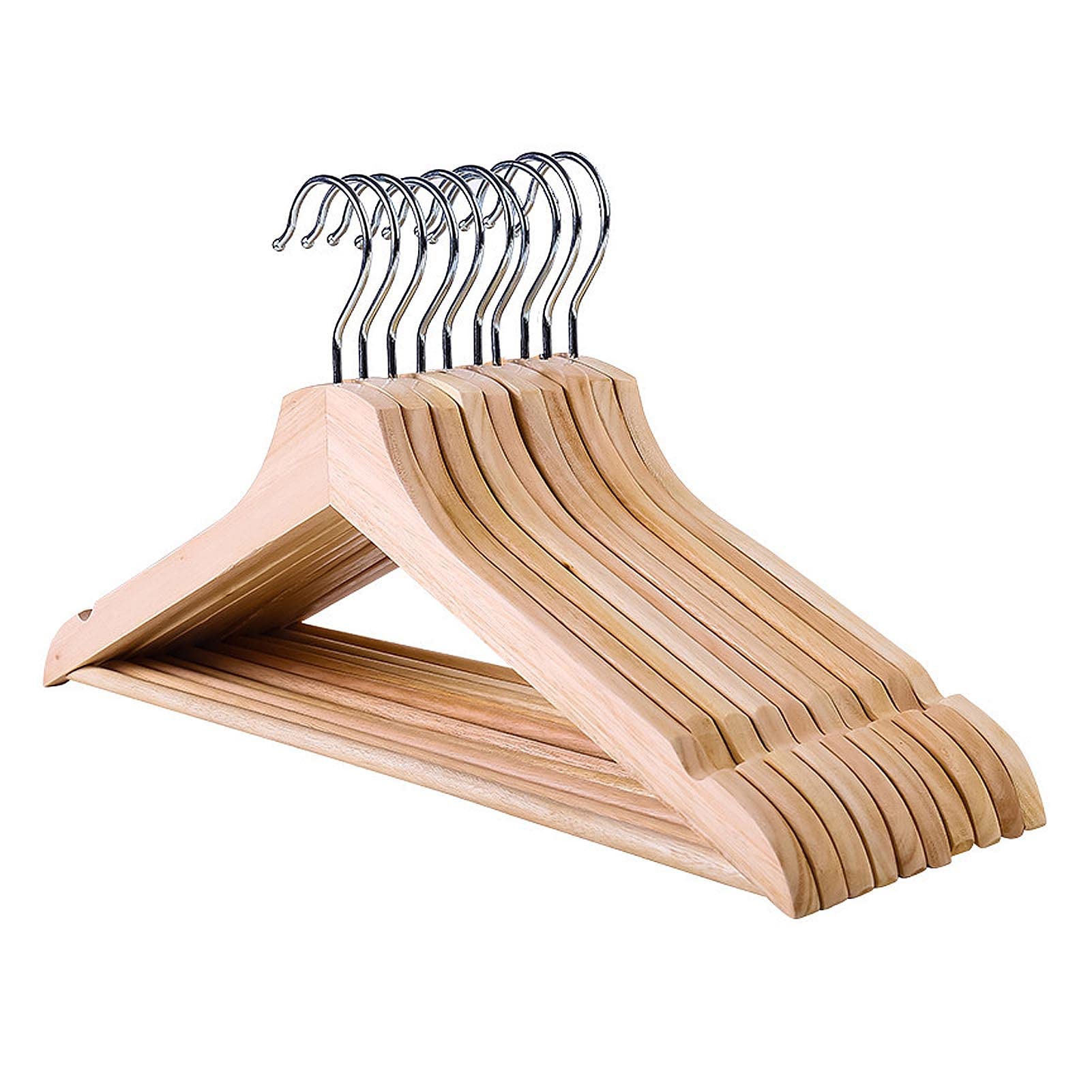 Cintre en bois pour adulte avec barre antidérapante et crochet rotatif 360 - Lot de 10