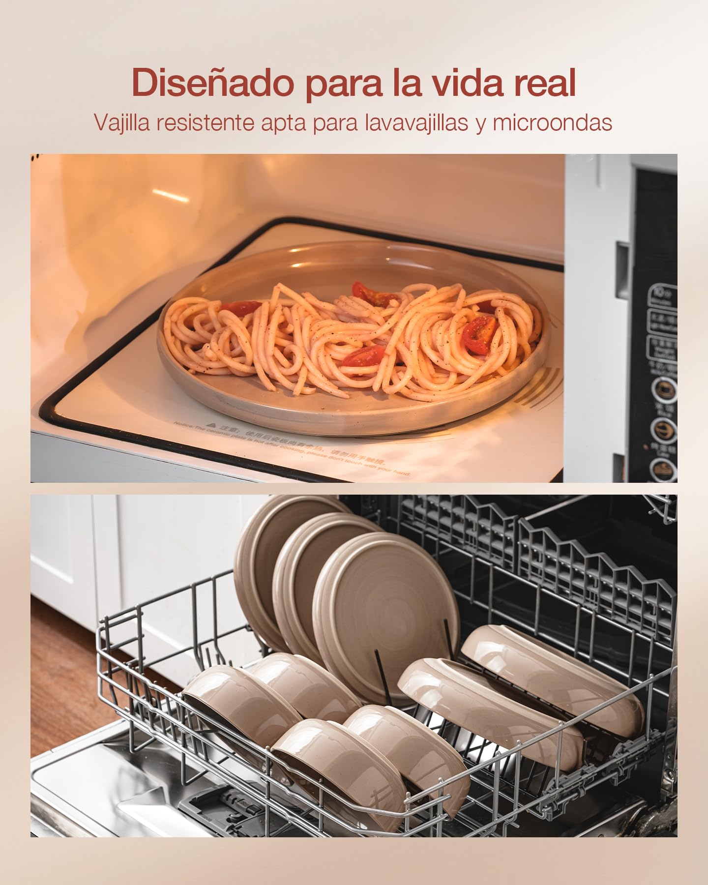 Richmount Milkyway vajilla de 12 piezas, platos y cuencos, canela marrón | Juego de vajilla de cerámica con platos llanos, platos de postre y cuencos para desayuno, apto para microondas y lavavajillas