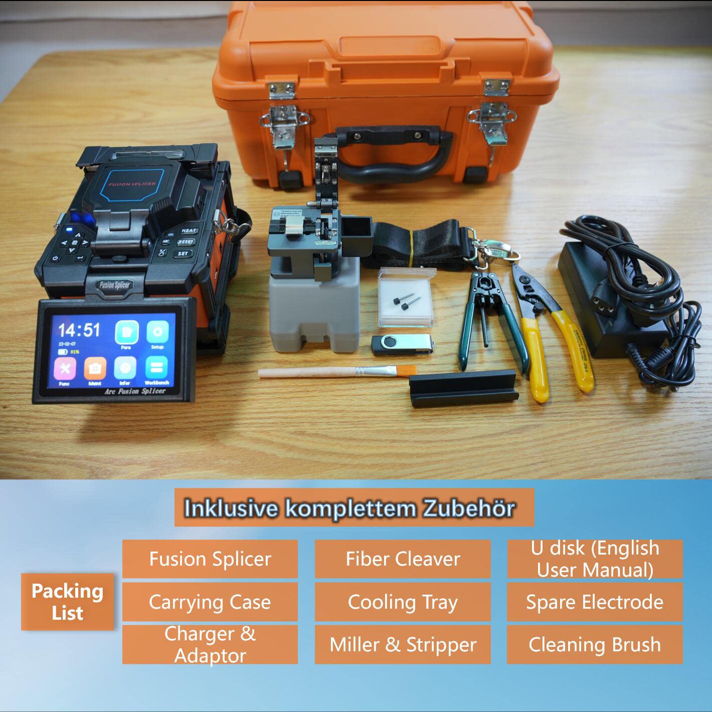 Fusion Splicer Glasfaser Spleißgerät X800 mit Kern zu Kern Ausrichtung für MAN Telekommunikation FTTx Projekte LWL Spleißgerät Automatisches schnelles Spleißen und Heizung mit großer Batterie