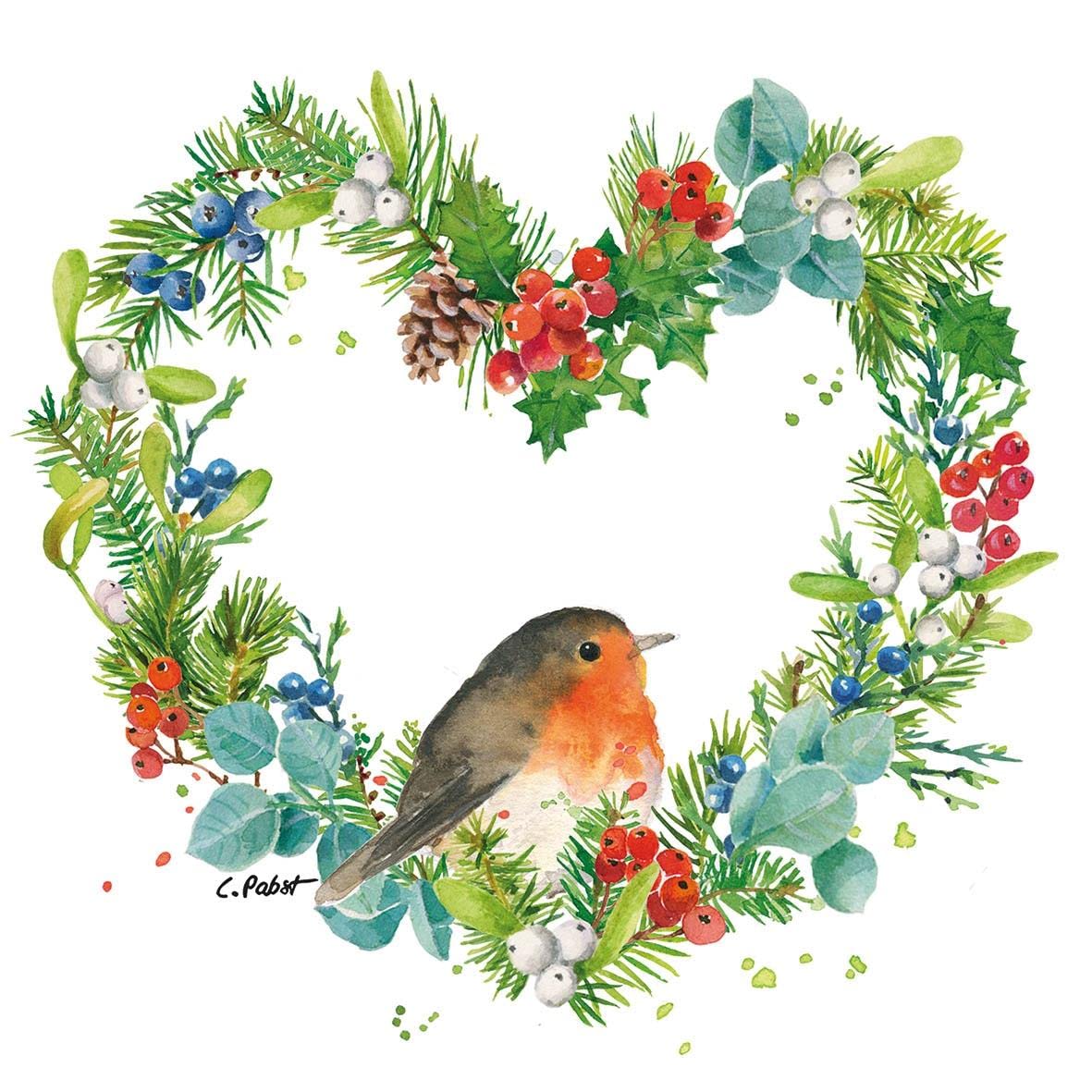 CraftyThings 4 x Paper Napkins - Robin Heart - Ideal for Decoupage/Napkin Art