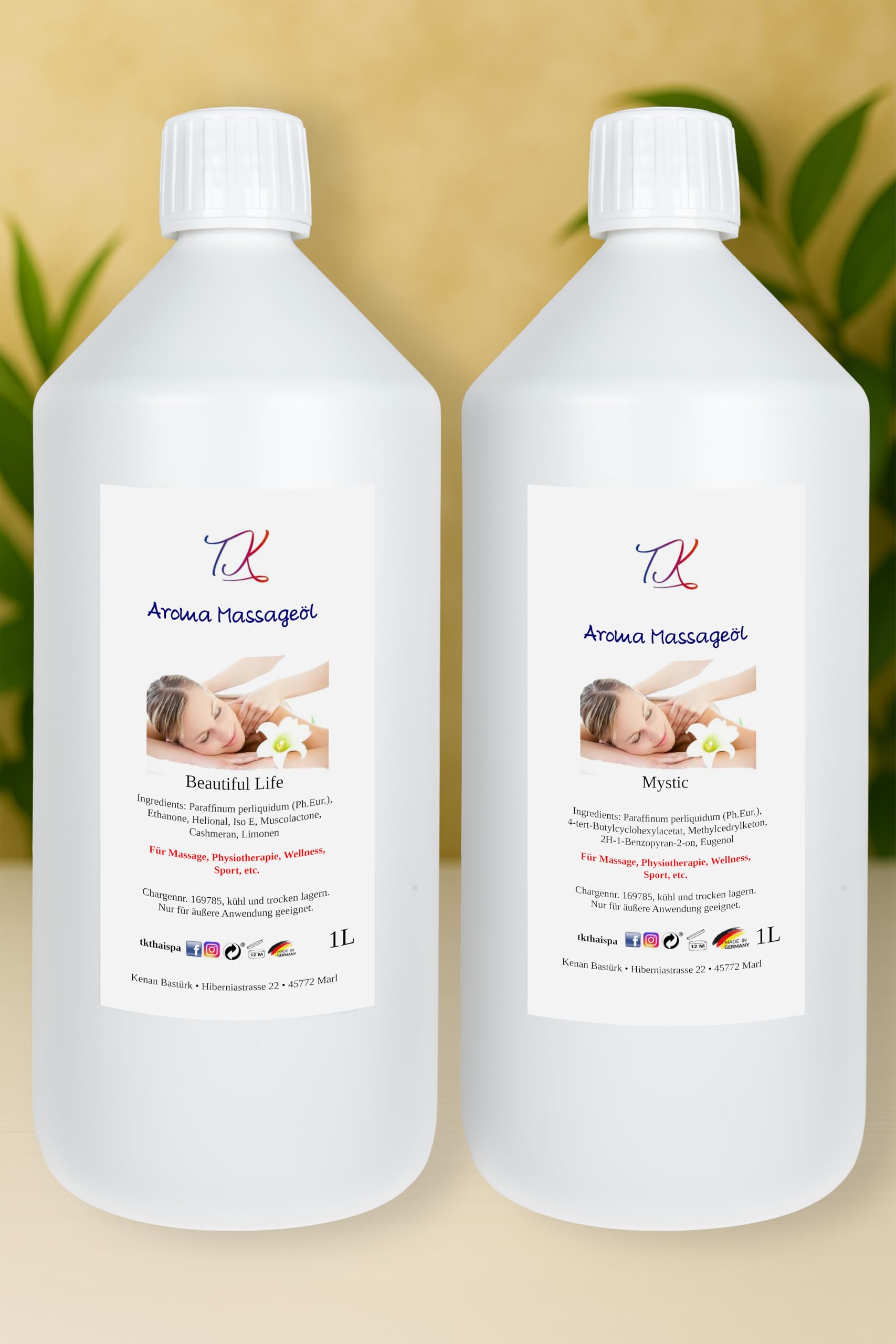 Aceite de masaje aromático para masajes, fisioterapia, bienestar y mucho más, calidad medicinal (1l, Beautiful Life)