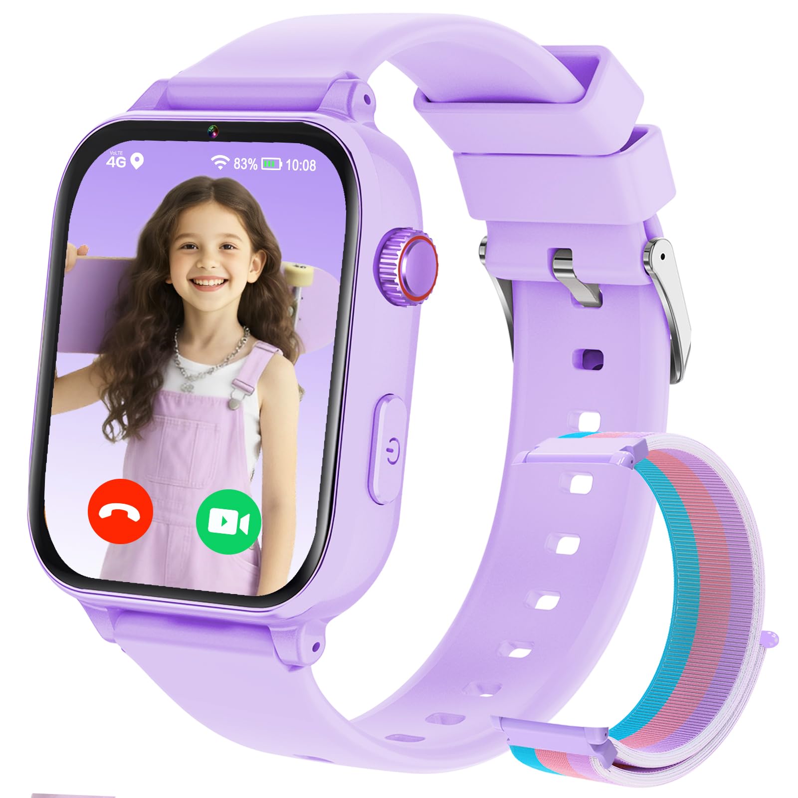 Reloj Inteligente Niño, 4G GPS Smartwatch Niños Niña, Videollamadas, Chat de Voz, SOS Modo Clase WIFI/LBS/GPS, Juegos Cámara, Reloj Niños Regalo para Niñas niños 4-12 años Regalo (Moradooscuro)