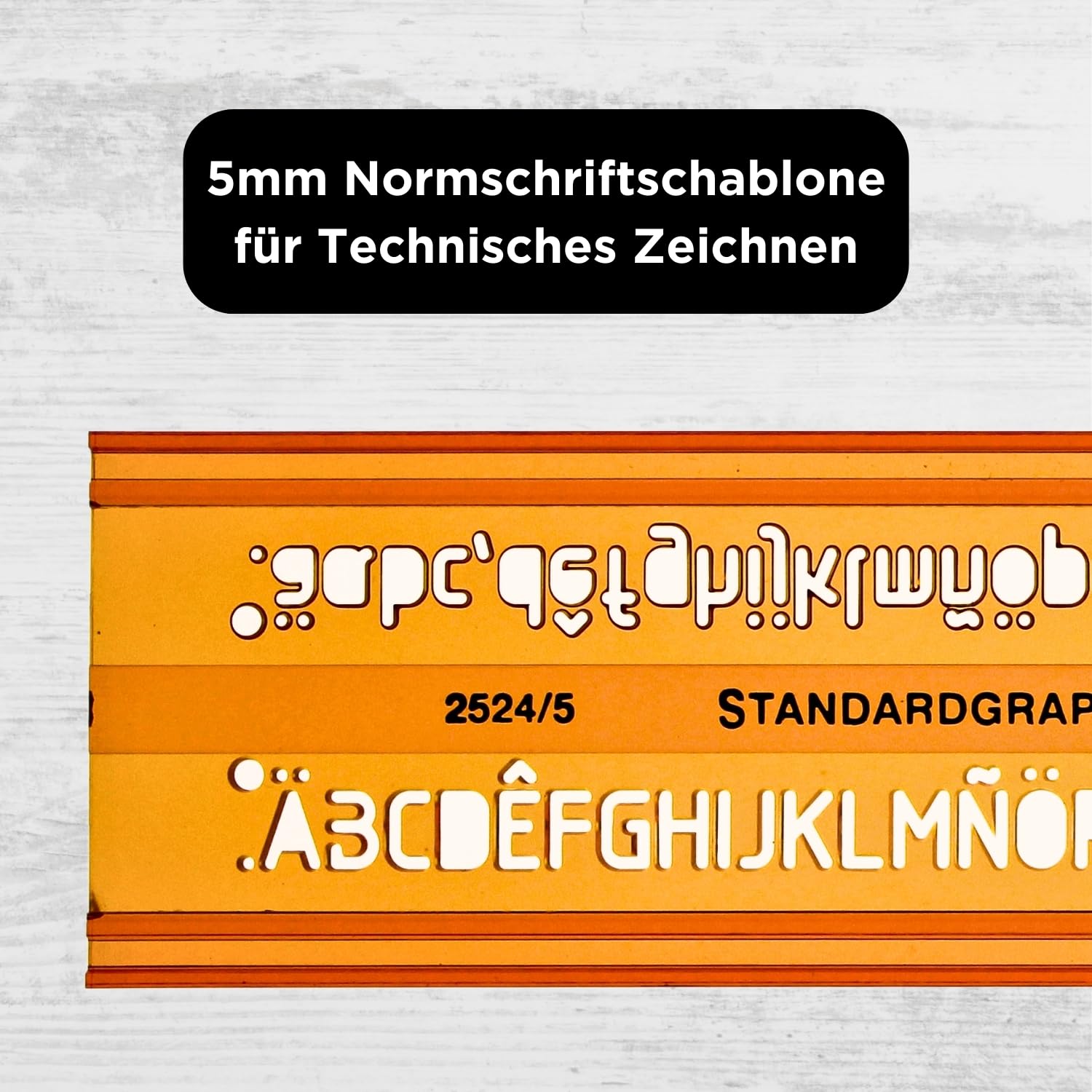5mm Schriftschablone - Normschriftschablone 5mm - Schriftschablone Technisches Zeichnen - Schrift Schablone 5 mm - Isonorm Gerade Mittelschrift Schablone