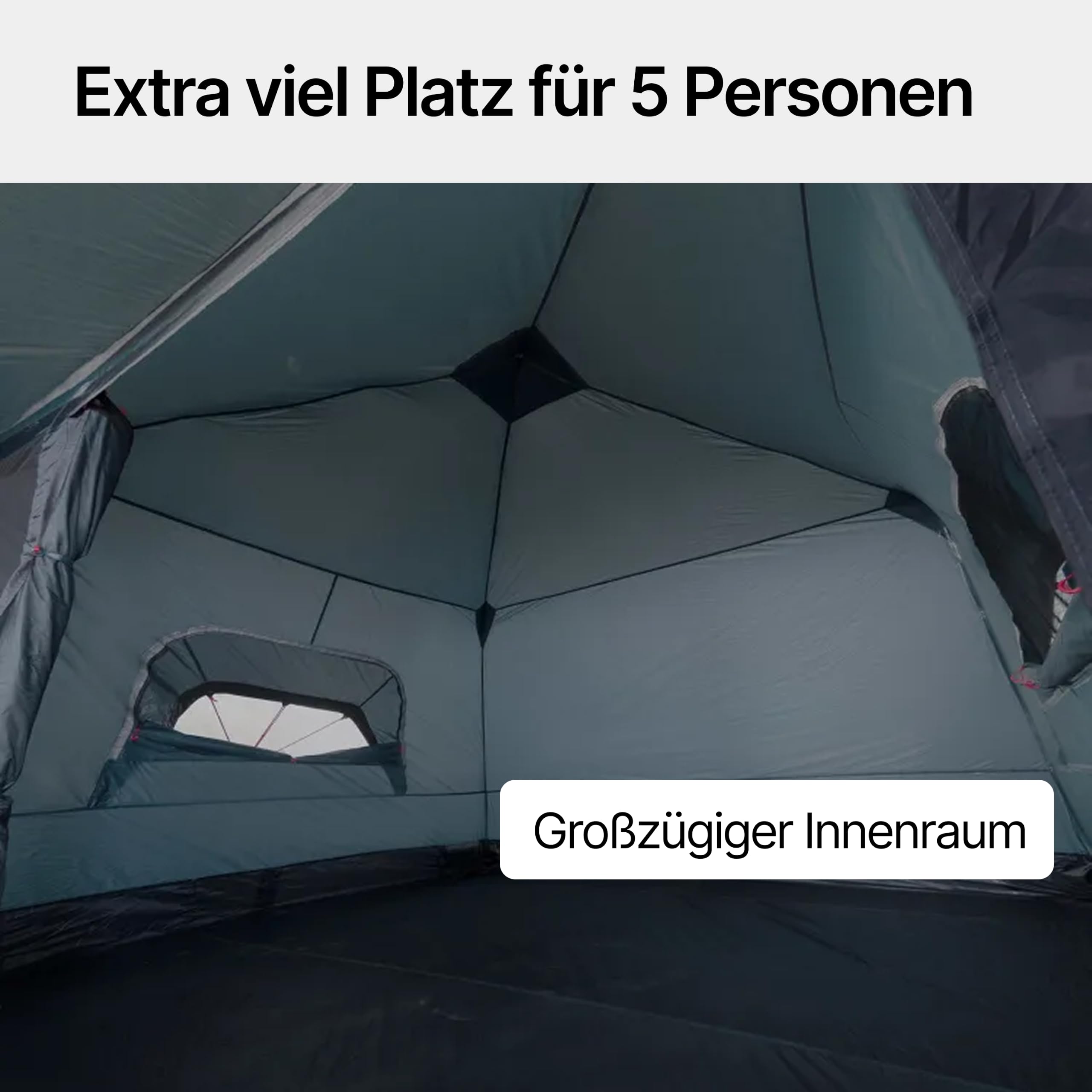 qeedo Quick Villa Familienzelt (für 4 oder 5 Personen) mit Quick-Up Schnellaufbau-System - Wasserdichtes Campingzelt, extra groß, hoch & geräumig, mit Vordach, Eingang & Fenster mit Mesh-Moskitonetz
