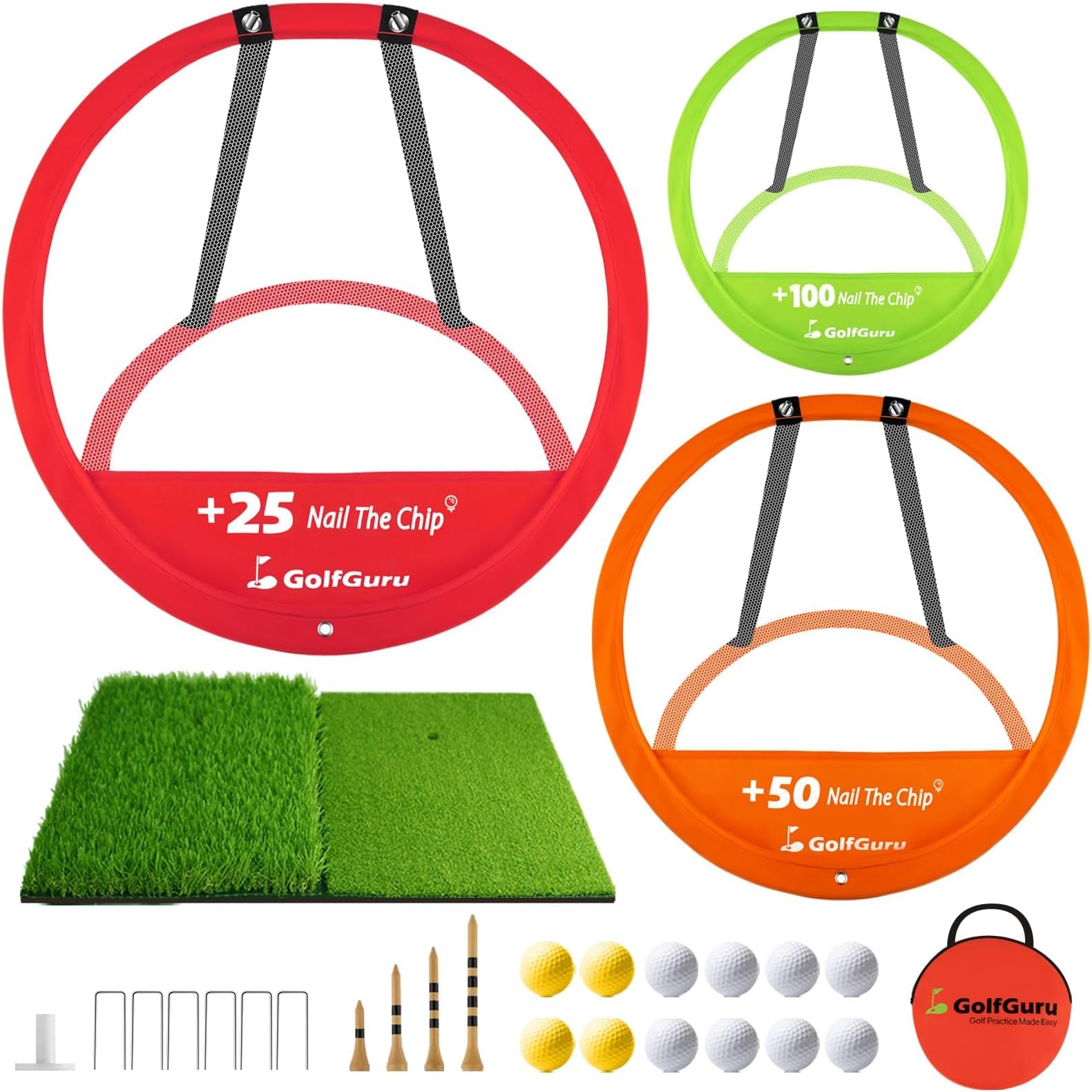 Golfguru Golf Chipping Net, Golf Practice Chipping Net and Foldable Mat with 12 Balls, 4 Tees & Carry Bag, Chipping Game for Adults Indoor Outdoor, Gifts Accessories for Men