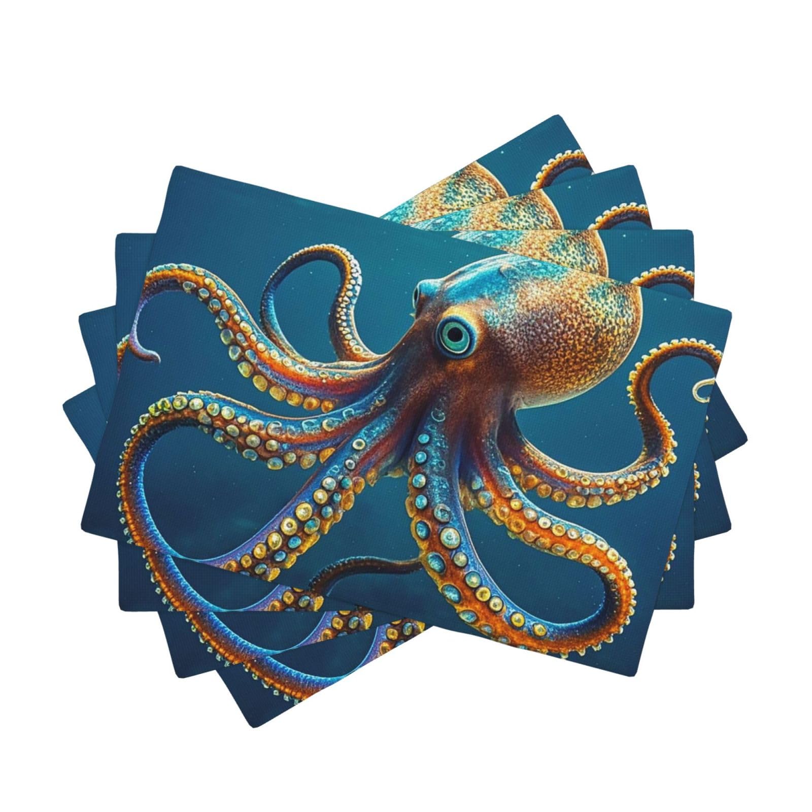 Placemats Set of One Size Washable Wipeable Table Mats Heat Resistant Weave Place Mats Giant Octopus Placemats Wrinkle Free Place Mats for Dining Table Kitchen Party Holiday Decoration 30 x 45 cm